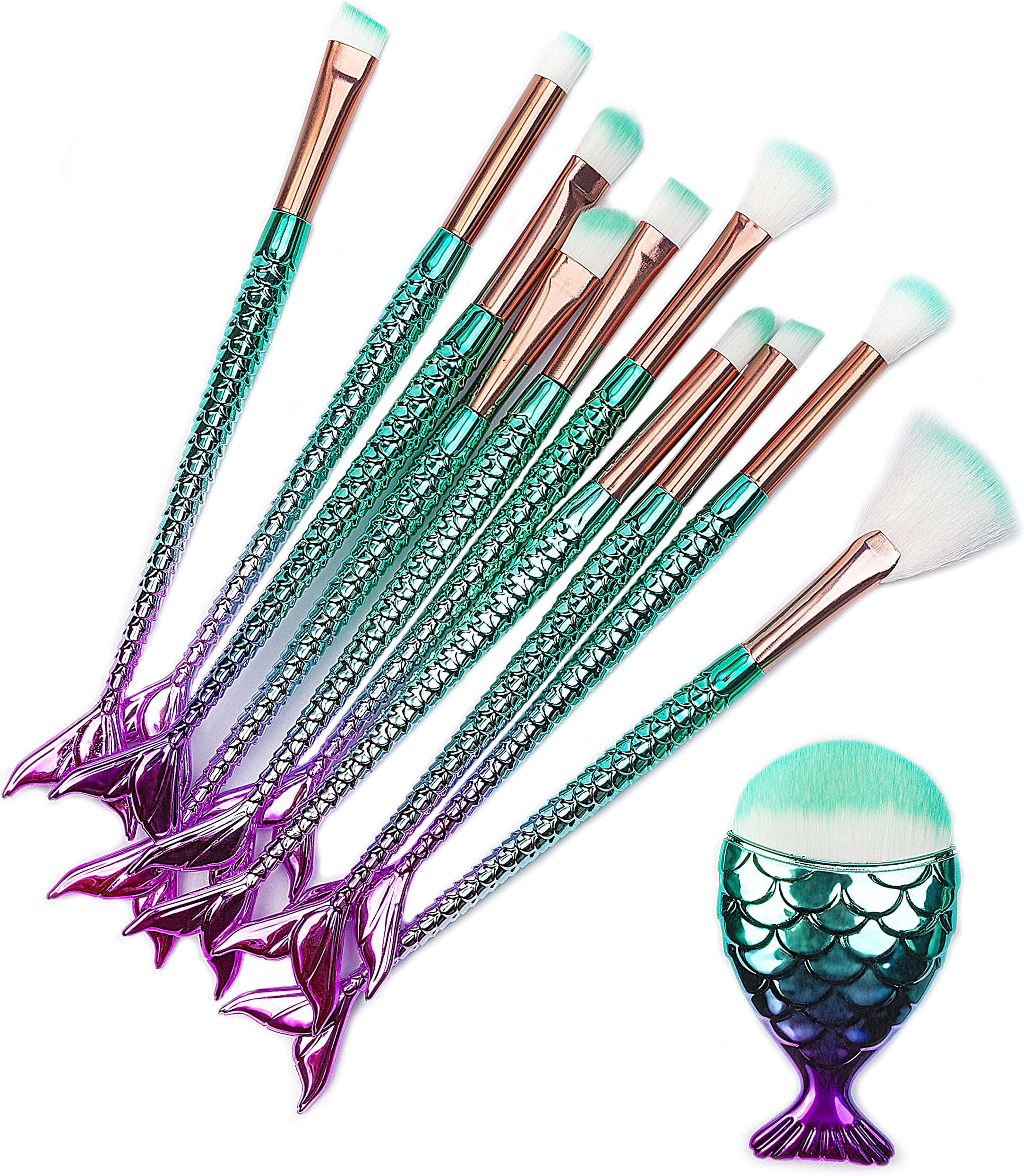 11PCS Makeup Brushes Set 3D Mermaid Make Up Foundation Eyeshadow Eyebrow Eyeliner Blush Cosmetic Powder Concealer Brushes Tools Kits Professional