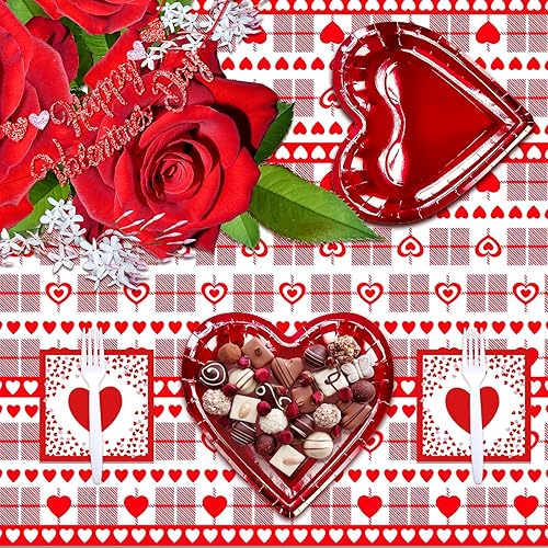 Miniatura 5 de LUGUNU Juego de vajilla desechable para el día de San Valentín, suministros de fiesta del día de San Valentín, platos de papel desechables,