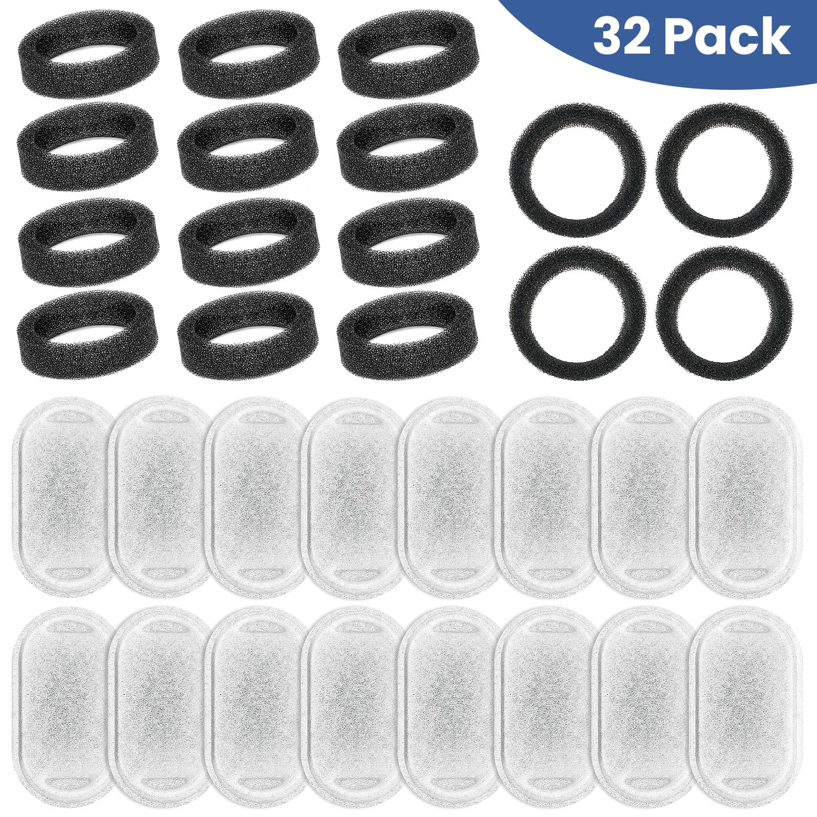 Cat Water Fountain Filters Replacement, 16 Pcs Pet Water Fountain Filter with 16 Pcs Foam Sponges for 67oz/2L & 108oz/3.2L Stainless Steel Pet Cat Water Fountain Dispenser Filters - image 5