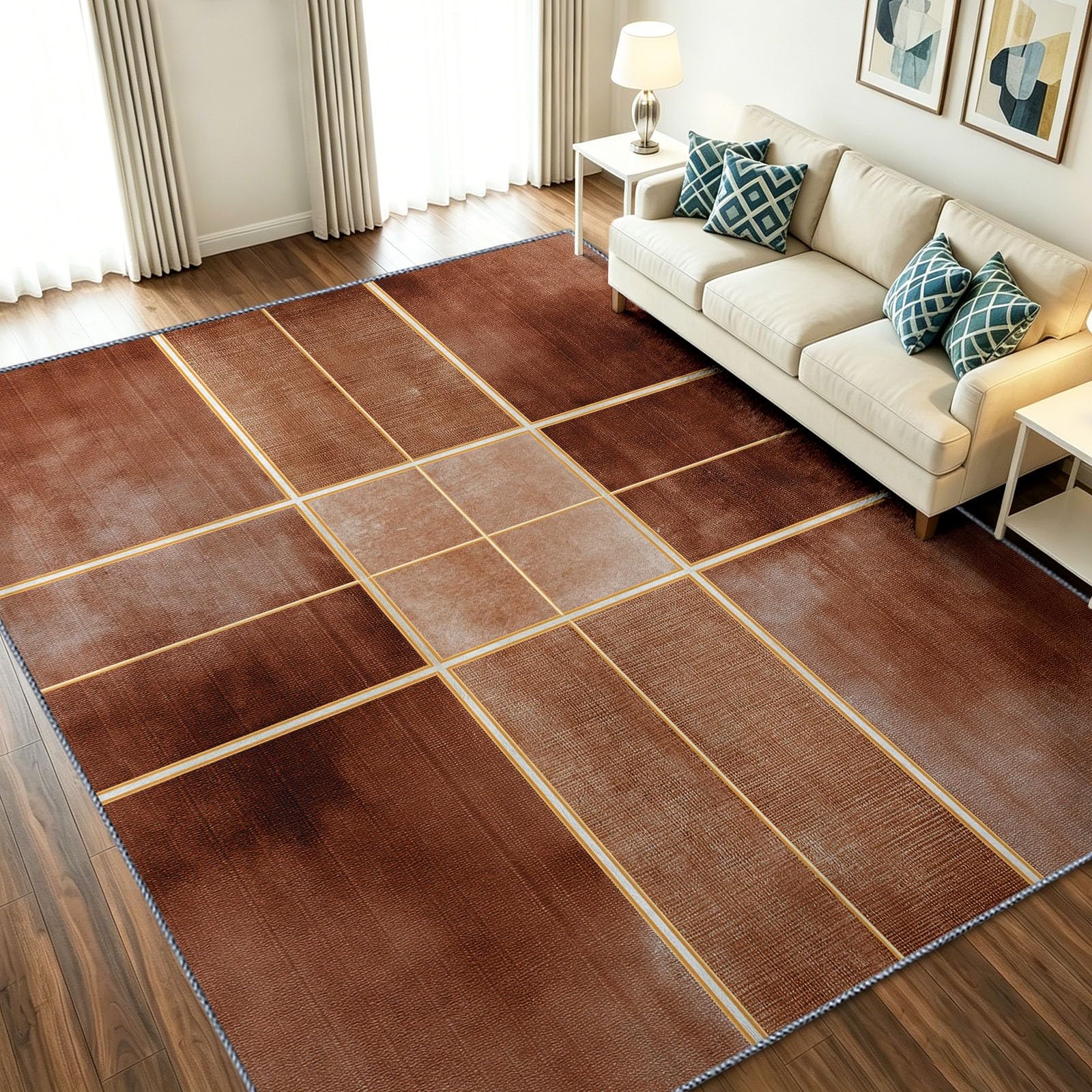 Tapis poils courts 160x230 cm antidérapant et grand carpet lavable marron
