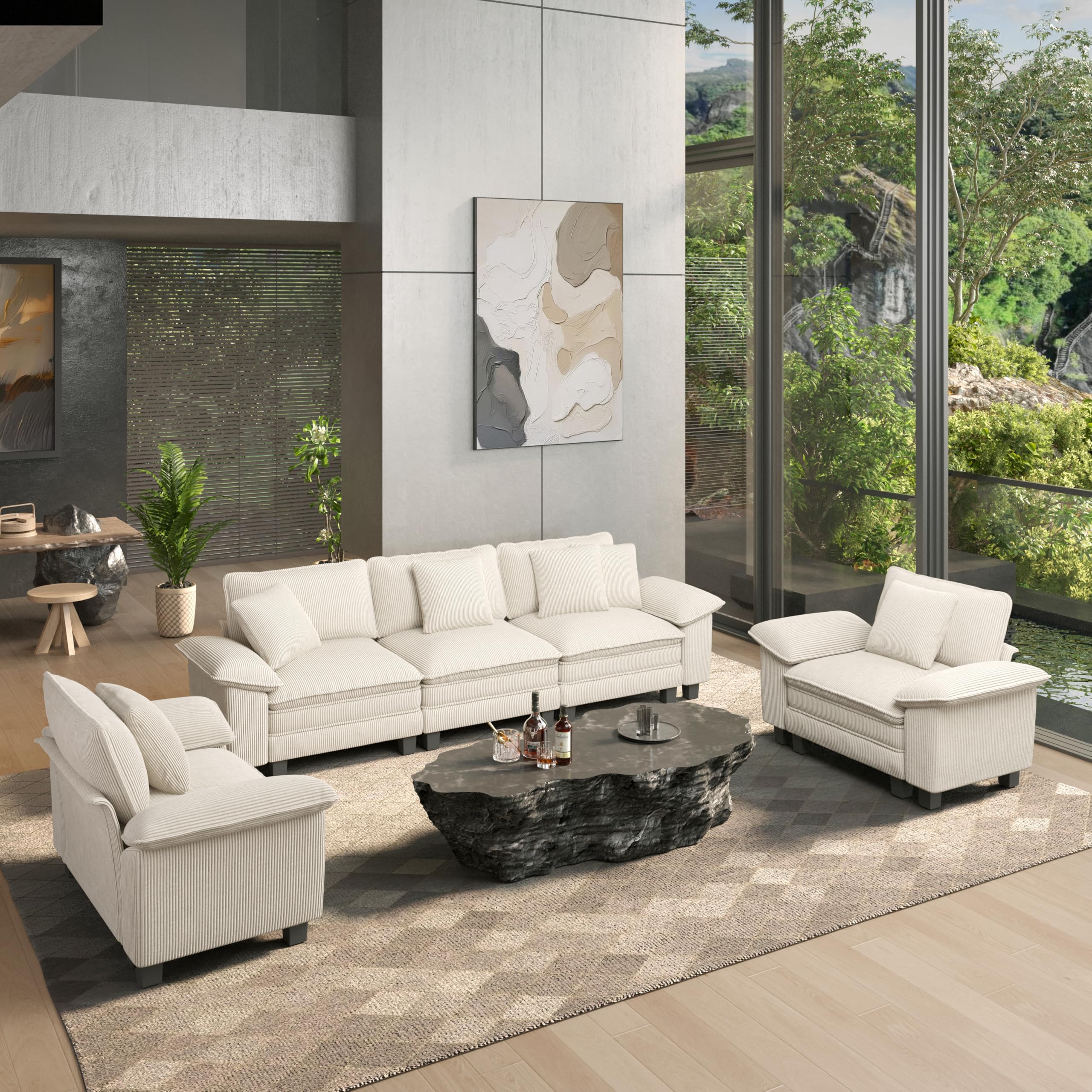 HERA'S HOUSE 3 Pieces Modular Sectional Sofa Sets, Oversized Couch Set with Loveseat and Armchairs, Comfy Cloud Couches with Throw Pillows, 5-Seater
