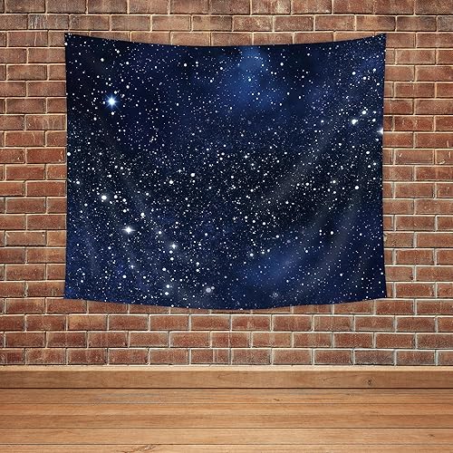 Miniatura 3 de Imirell Tapiz de estrellas de cielo nocturno, 59 pulgadas de ancho x 51 pulgadas de alto, para colgar en la pared, azul oscuro, galaxia, espacio