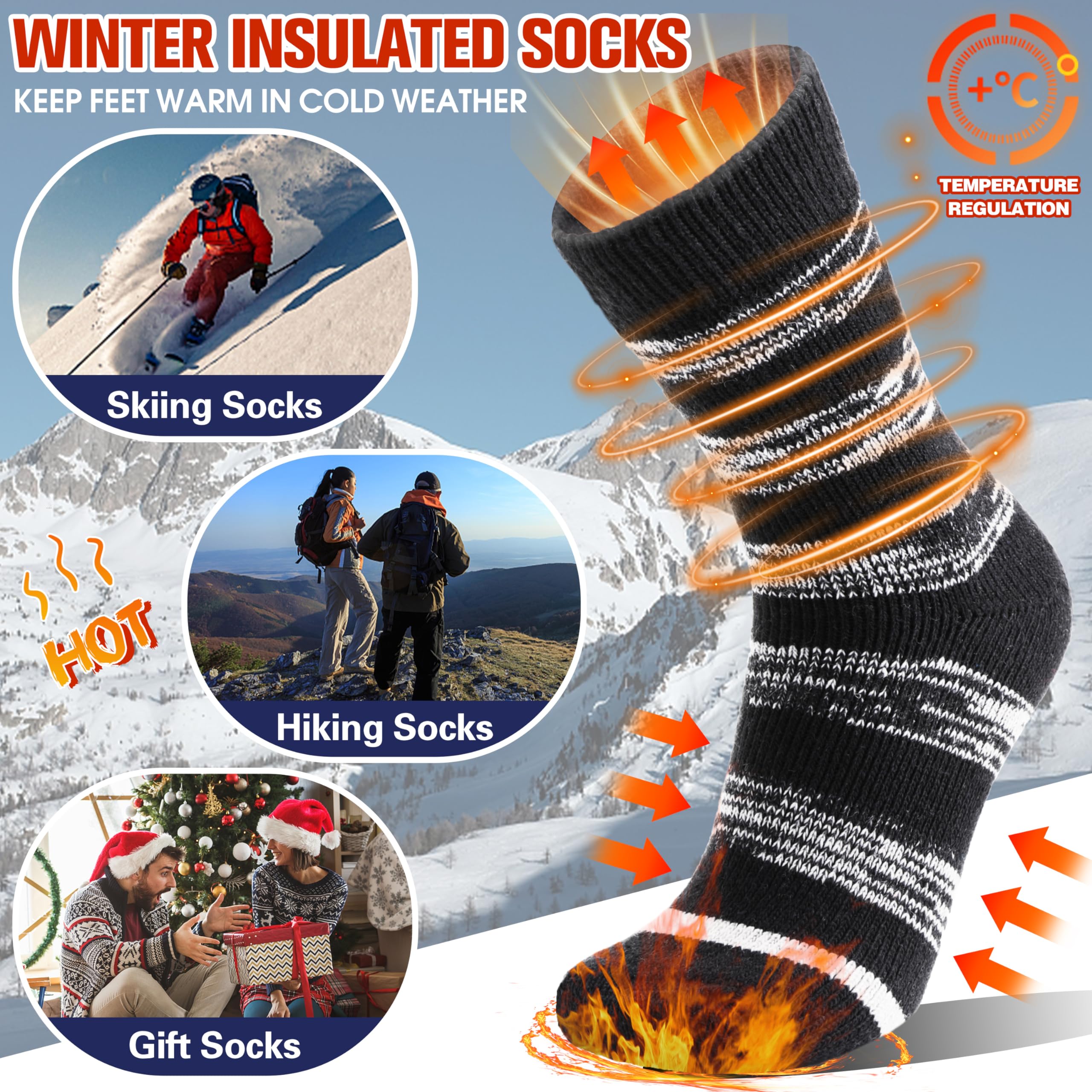 Anlisim Calcetines térmicos de invierno, 3 pares para hombres y mujeres, extra gruesos, aislados, para botas de esquí para clima frío extremo