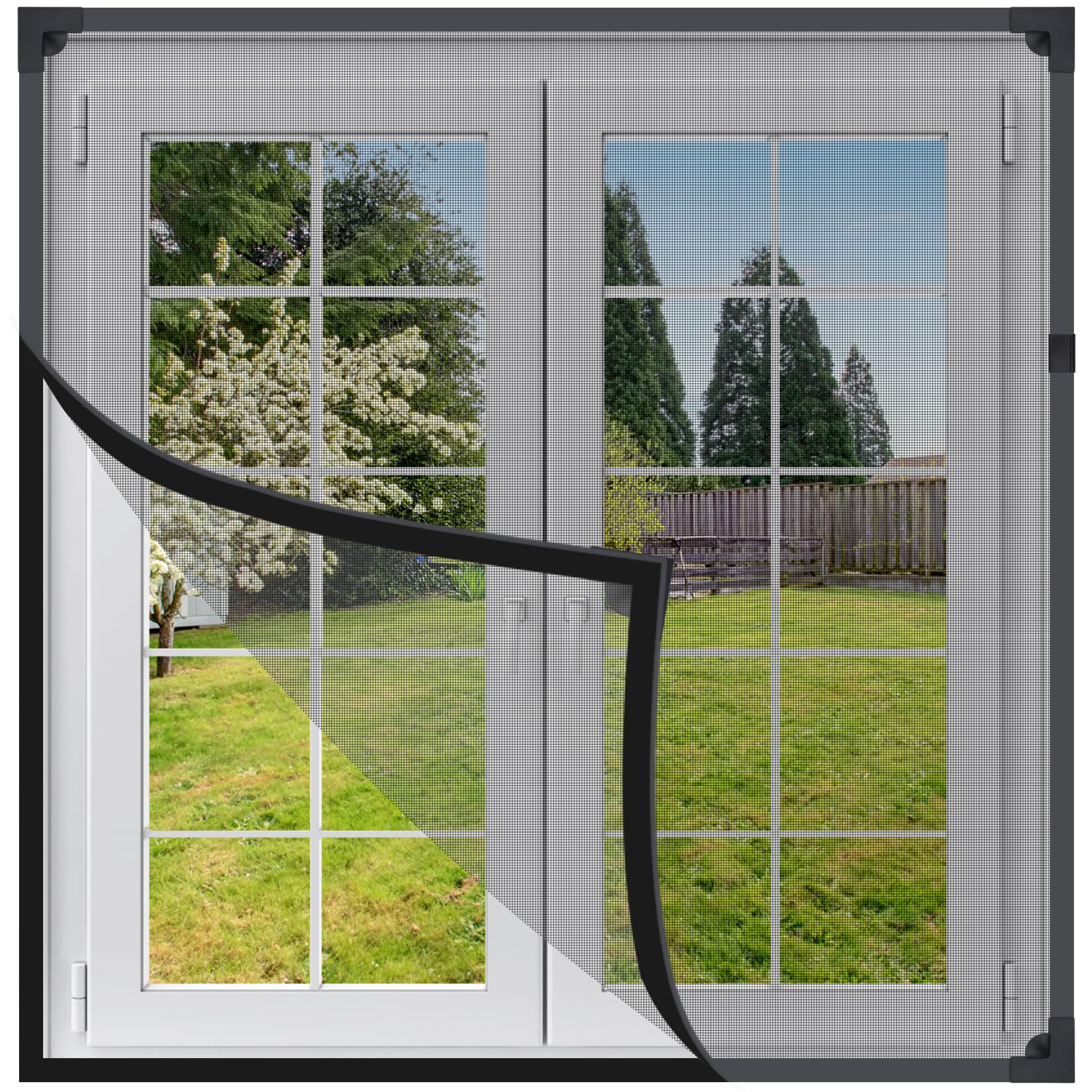 MEKOTRIN Magnetic Window Screen with Frame, Adjustable DIY Fly Screen Window Net Max 100x120 cm Black Fiberglass Mesh Screen Kit Easy Installation Prevents Mosquitoes Insects Flies(Grey Frame)