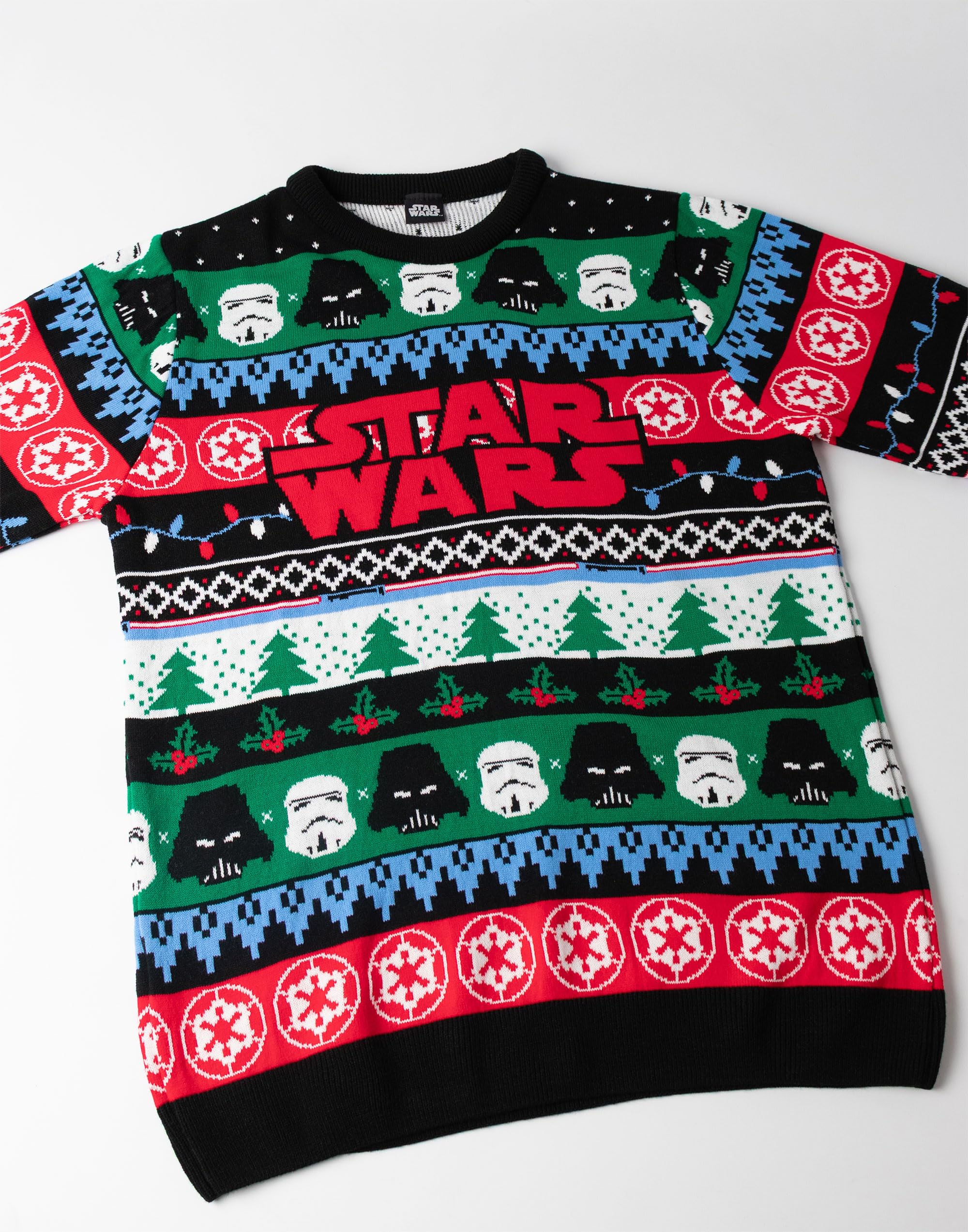 Star Wars Stormtroopers Darth Vader Mehrfarbiger Weihnachtspullover mit Logo | Langärmliger Rundhalsausschnitt für Weihnachtsfeiern | Festliche Herrenbekleidung Merch