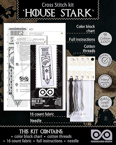 Miniatura 2 de Personalized.Design Juego de Tronos - Kit de punto de cruz House Stark, regalo para el día del padre, marcapáginas bordado a mano con patrón GoT