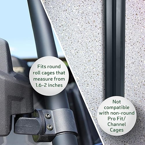 Miniatura 3 de UTV Kit de espejo retrovisor lateral (paquete de 2) – Compatible con barra redonda de jaula enrollable de 1.6 a 2 pulgadas – Se rompe y ajustable –