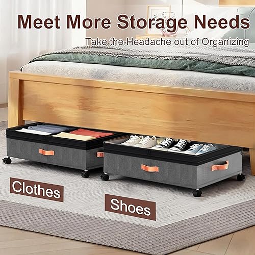 Miniatura 8 de Almacenamiento debajo de la cama con ruedas, paquete de 2 contenedores grandes de almacenamiento debajo de la cama con tapa transparente y etiqueta