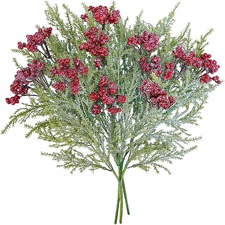 3-Pack Artificial Christmas Floral Sprays with Frosted Cedar and Vibrant Berries