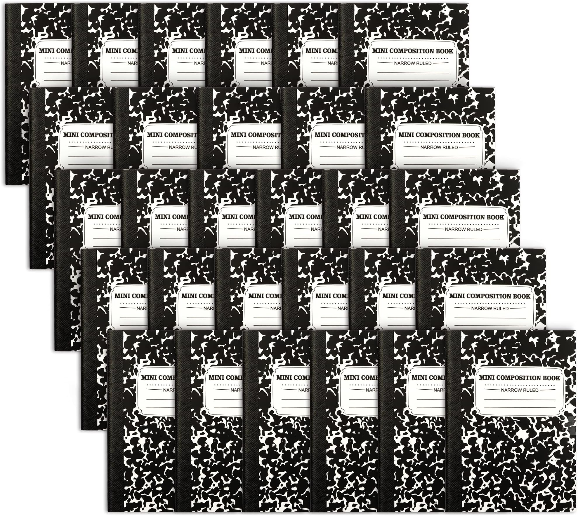 feela Mini Composition Notebook, Cute 30 Pack Black Narrow Ruled Mini Composition Books Bulk, Small Pocket Marble Journal Notebooks for Kids Students College Office, Pocket Size 4.5 x 3.25 in