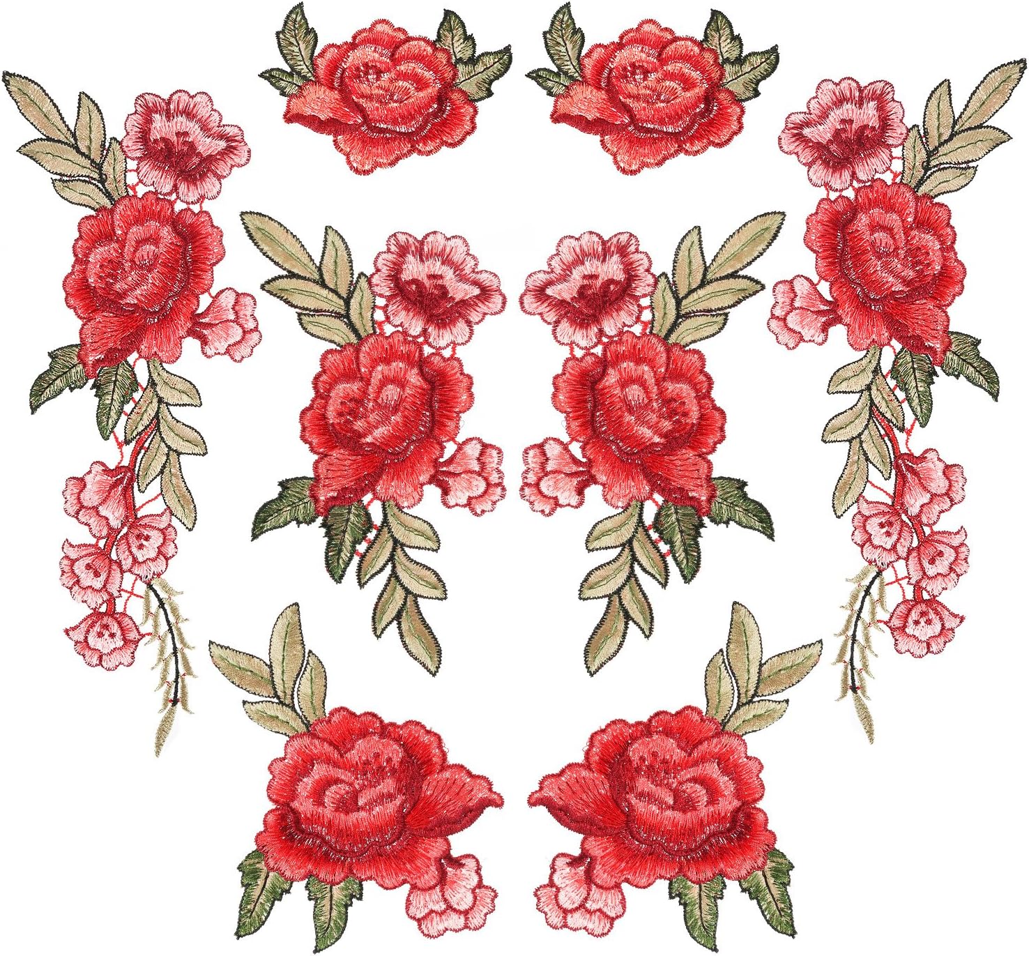 Pangda 8 Pcs Embroidered Patch Flower Iron on Patch Applique Patch Rose Sew on Patch for Clothing Jean Bag Jacket Hat Art Craft
