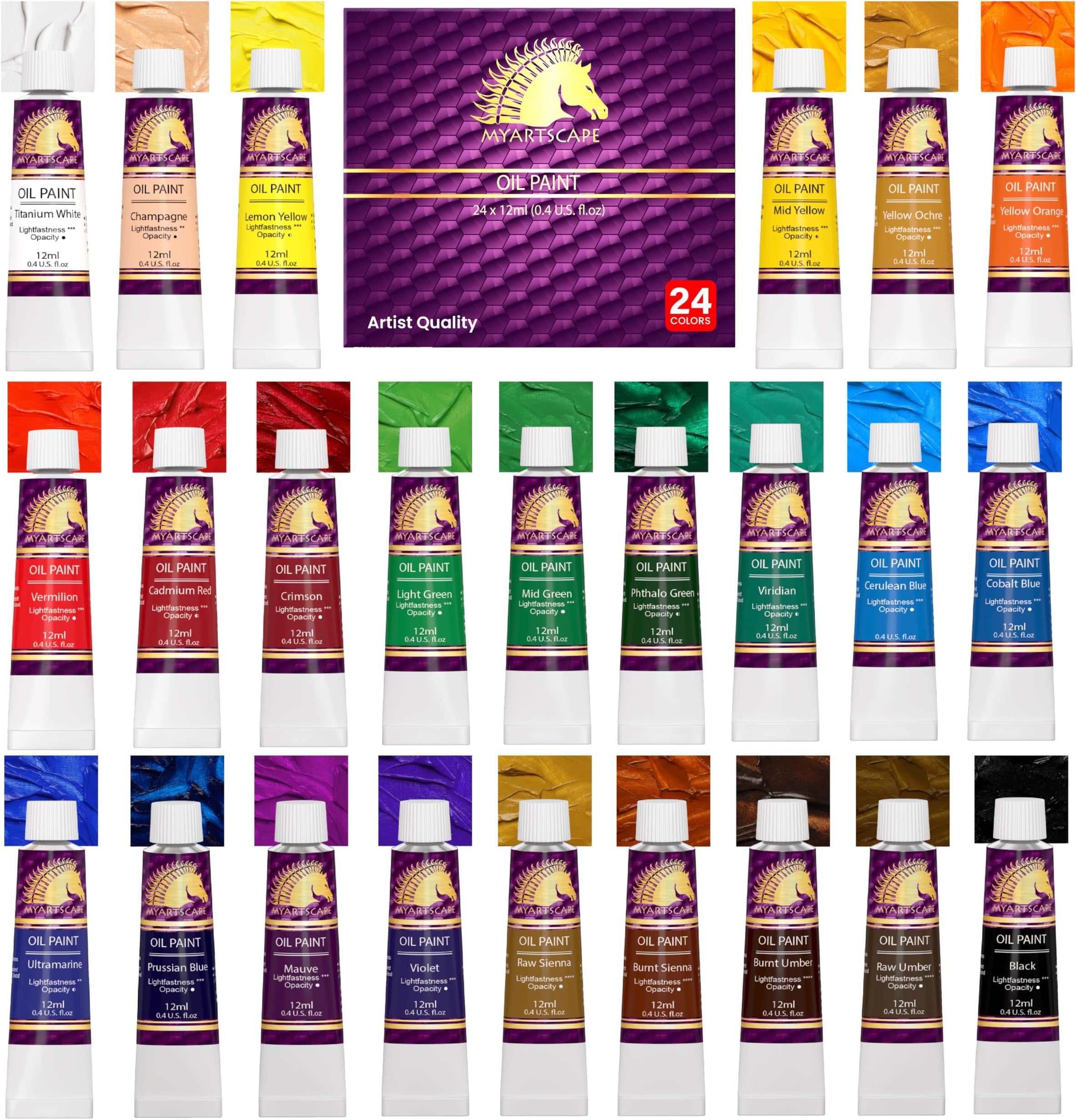 MyArtscape Oil Paint Set - 24 x 12ml Artist Oil Paints