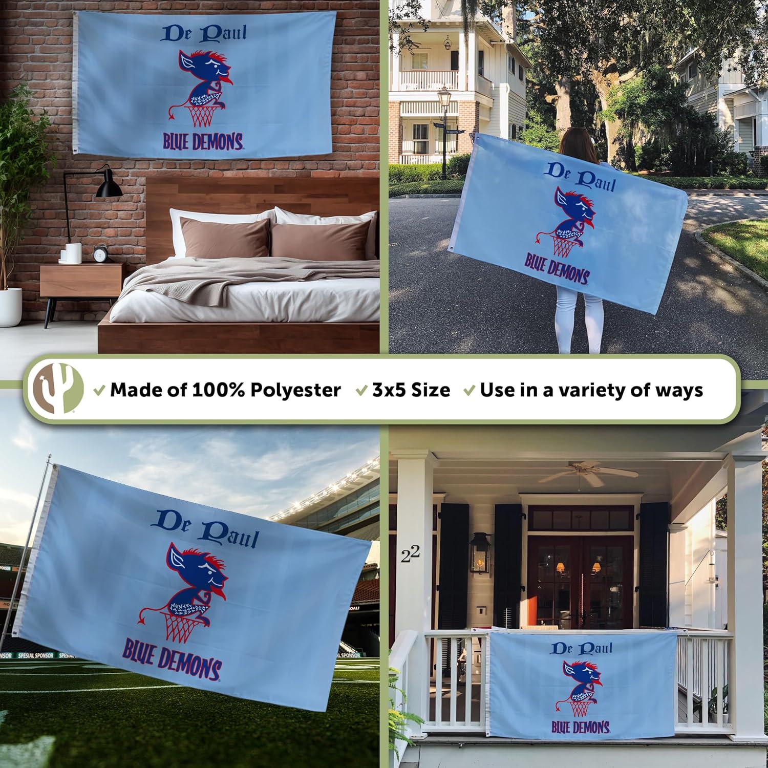 Desert Cactus DePaul University Flag - 3 x 5 Feet DU Blue Demons Banner, Indoor/Outdoor Durable Fabric Display (Style Vintage C) - Image 3
