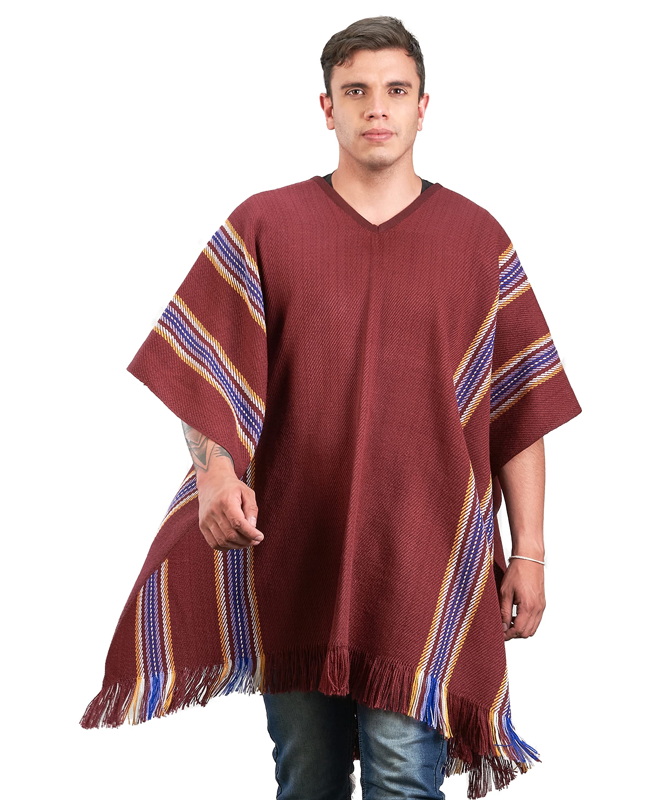 Men's Alpaca Poncho with V-Neck - Handmade Cape - Winter Fashion - Traditional Peruvian Poncho - Home Cloak Coat