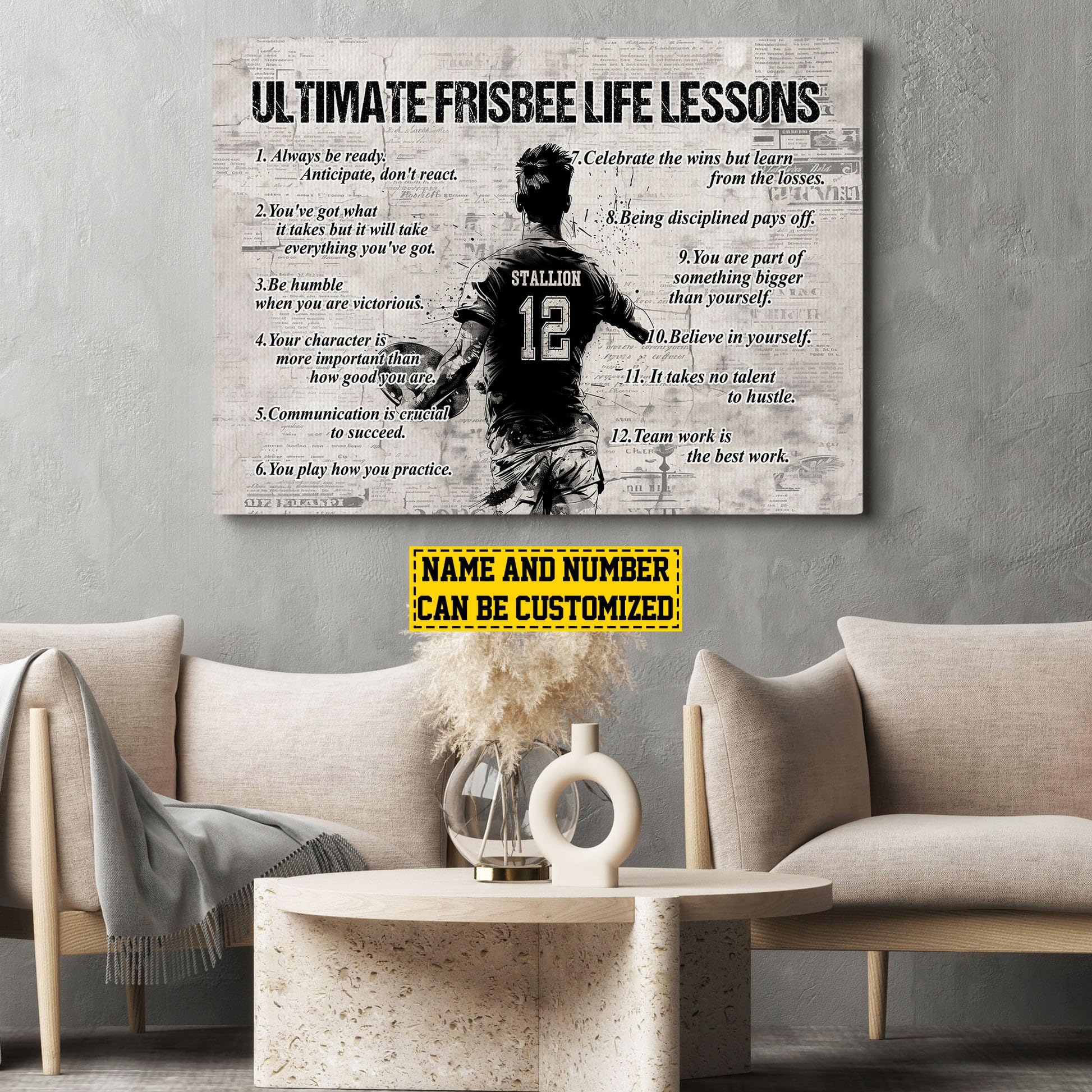 Ultimate Frisbee Life Lessons Canvas Art - Motivational Quote Wall Decor | Framed Print 16x12 Inches | Gift For Frisbee Lovers