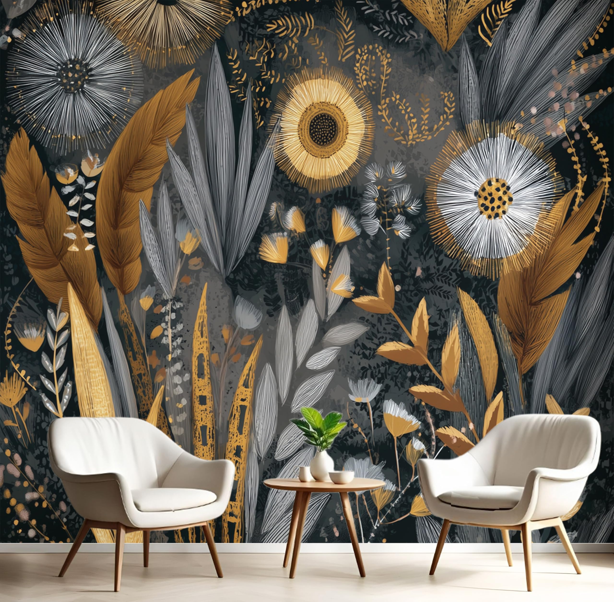Photo Murale Feuilles et Fleurs pour Salon et Chambre d'Enfant Tendance 3D