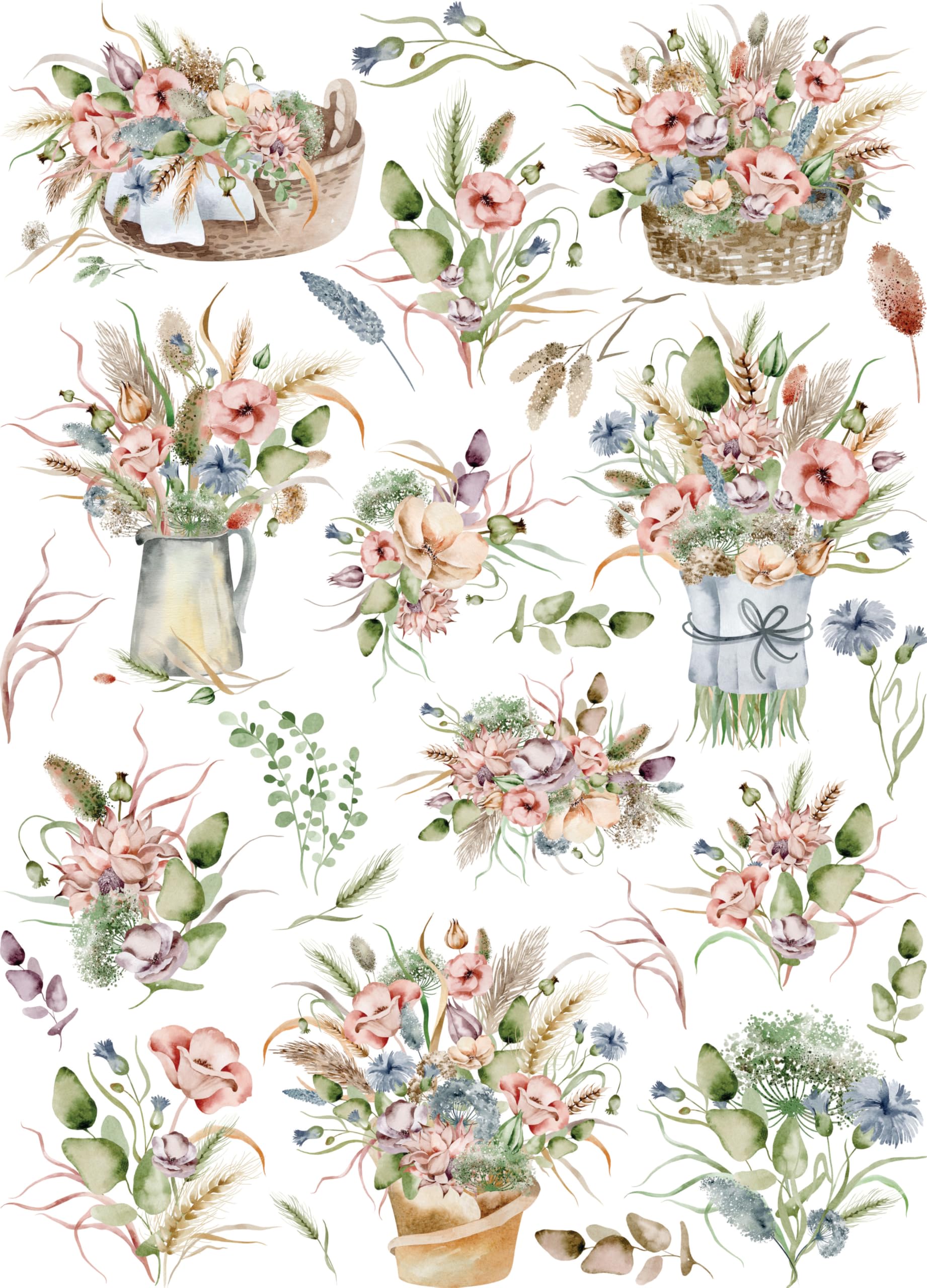 Boho Flowers Rice Paper, 11.5 x 16 inch (1pc) - Mulberry Paper for Decoupage Furniture Print Crafts by Craft Kreatively