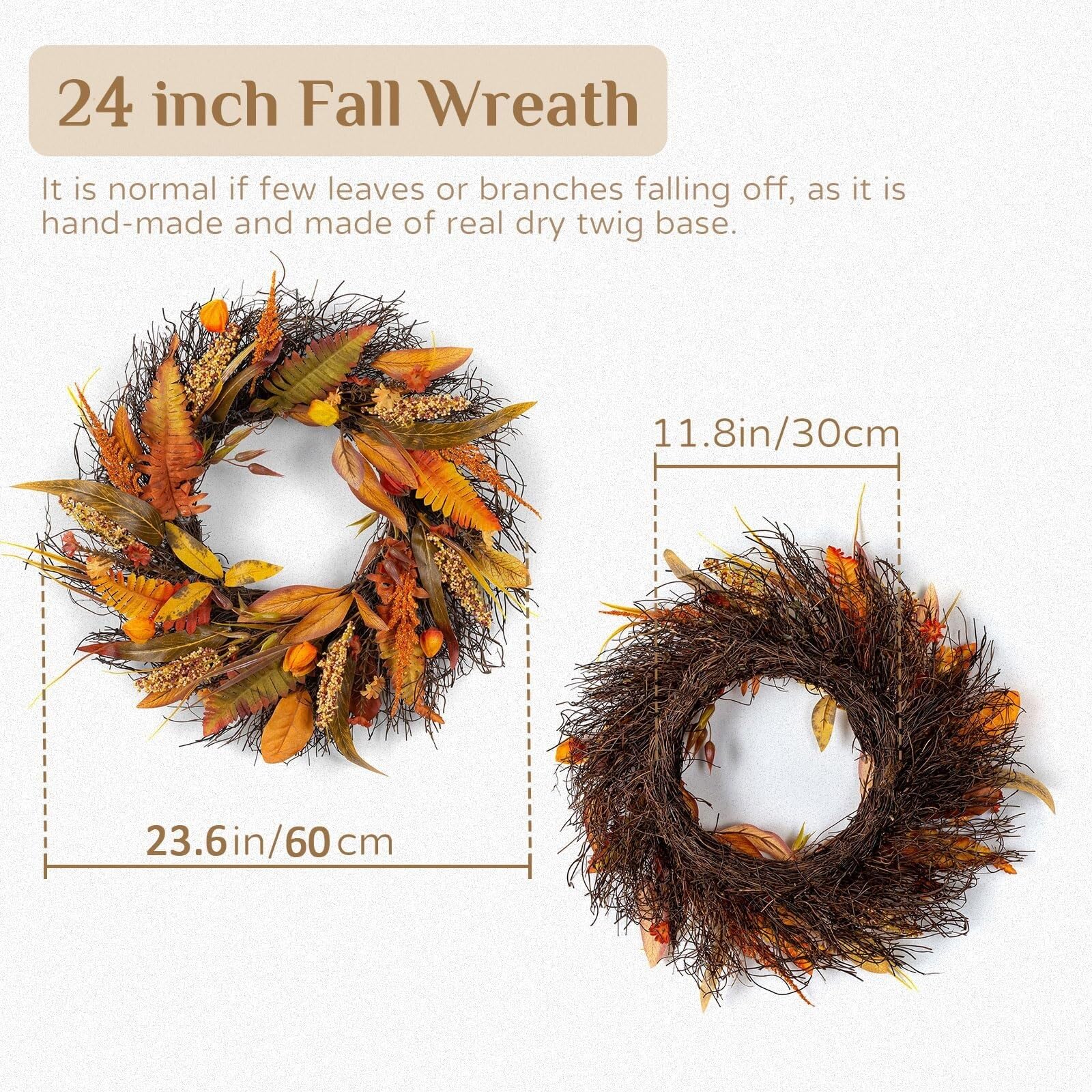 Winterkranz Dekokranz Weihnachts-Türkranz, Winterkranz, Dekoration, Outdoor-Beflockung, Weihnachtskranz Adventskranz Christbaumschmuck(7 3/8)