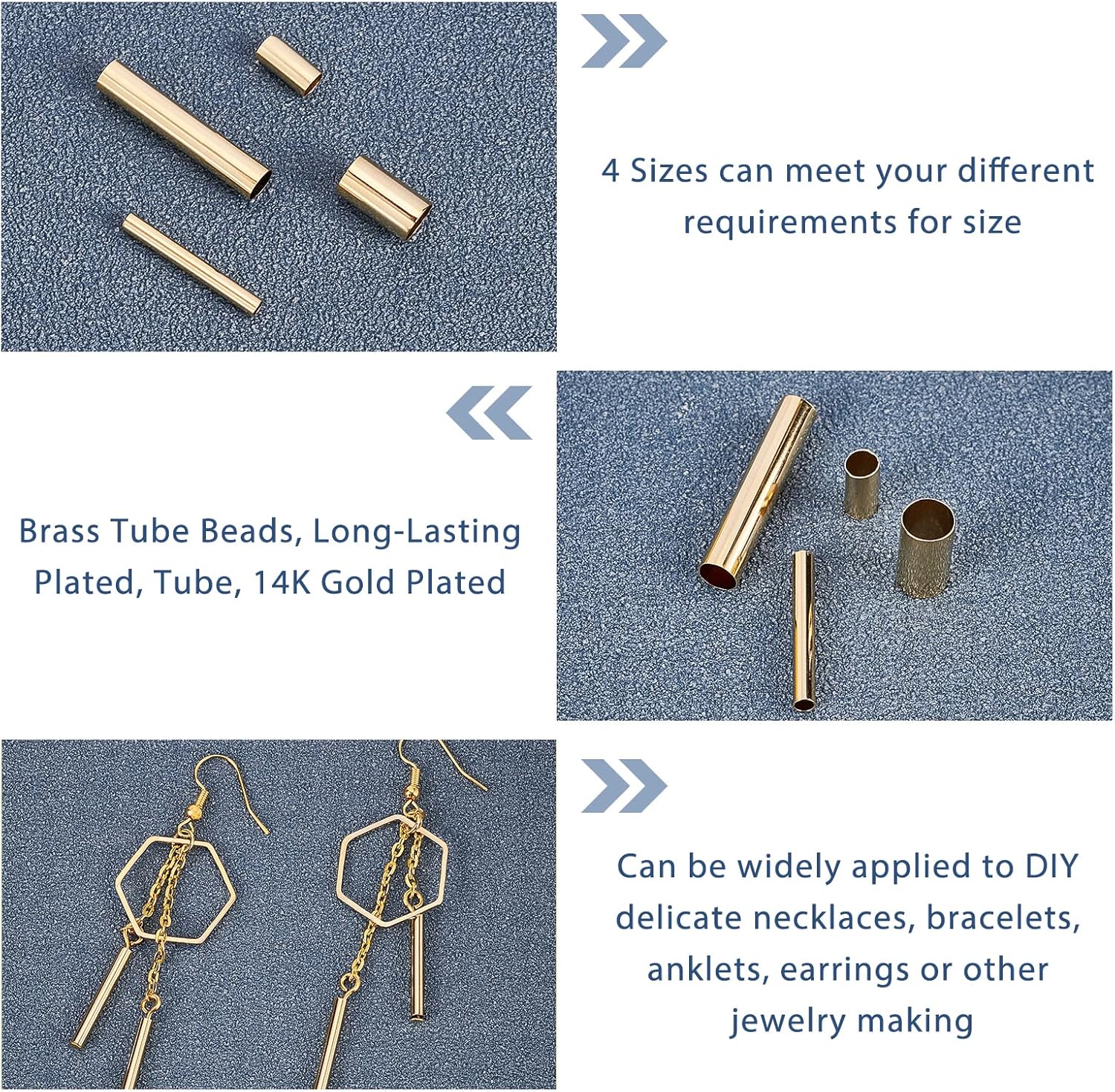 PH PandaHall 60pcs Brass Tube Spacers 4 Sizes 924.5mm Gold Plated Macrame Beads for DIY Crafts, 25.5mm Hole - Image 8