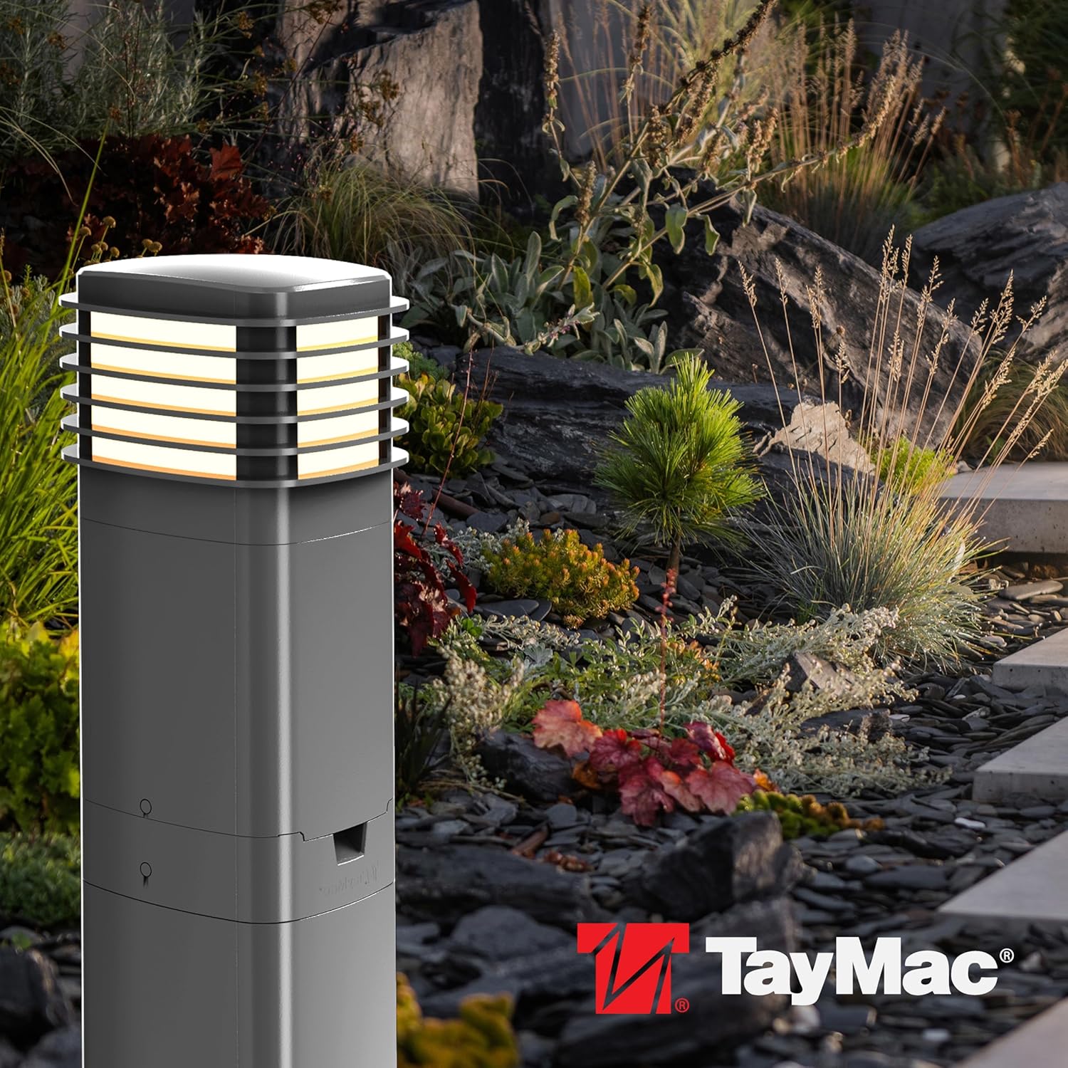 TayMac Gray Pagoda Light Slide Cover PPPLG for ParkPost Outdoor Power Enclosure (Required), 600-Lumen 2700K Polycarbonate Post Cap Light for Garden Decor, Seamless Pagoda Lighting Accessory