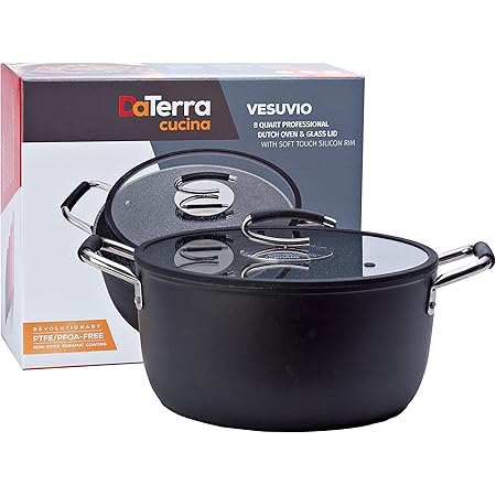 Vesuvio 8 Quart Nonstick Dutch Oven :: Nontoxic Ceramic Coated Stock Pot with Oven Safe Glass Lid