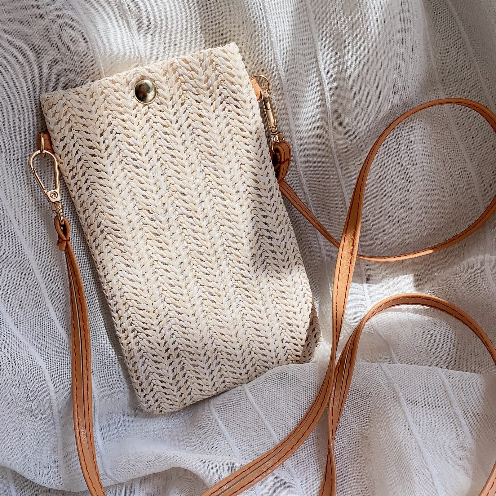 Sacs à Bandoulière Tissés en Paille pour Femmes, Sacs Décontractés pour Téléphone Portable