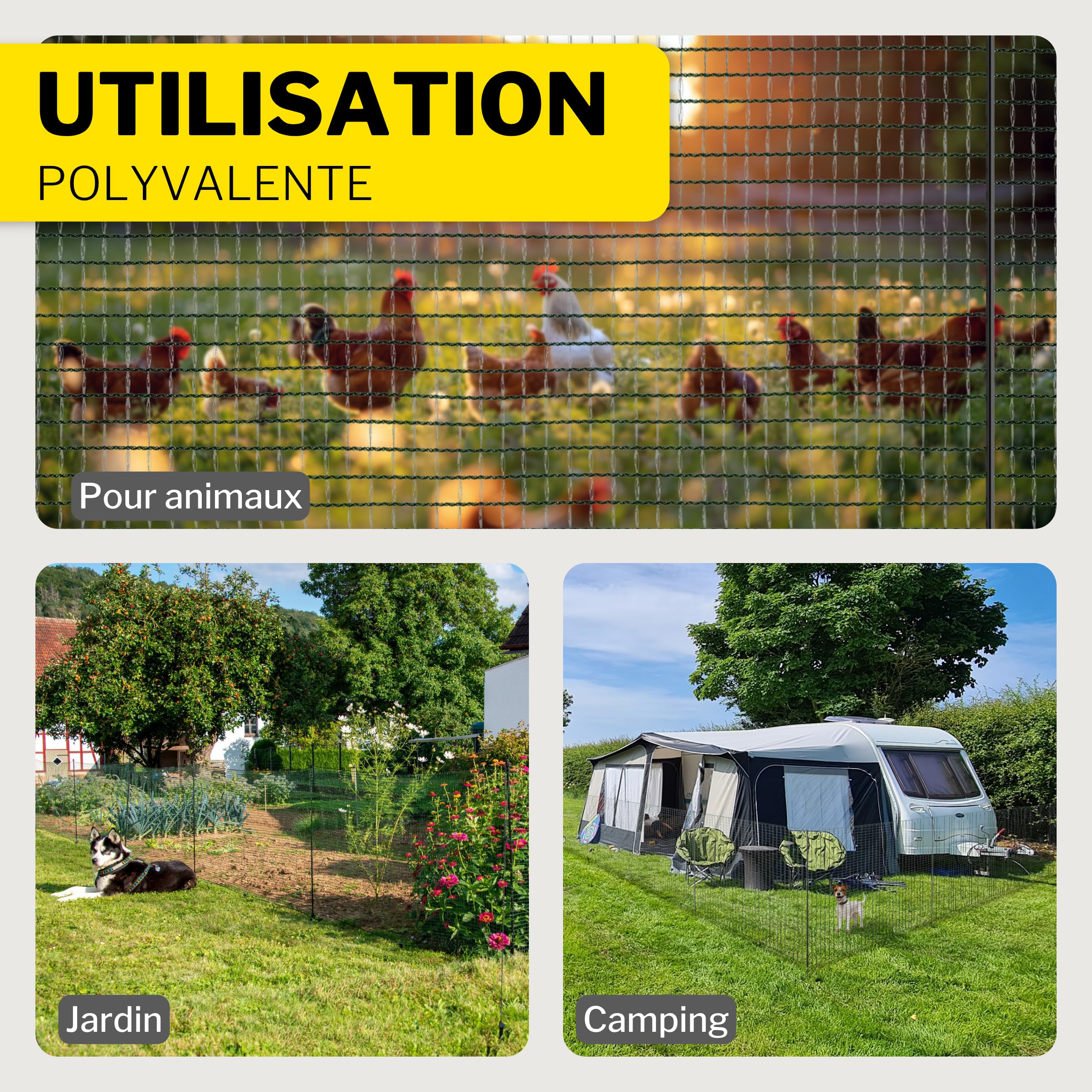 horizont Clôture pour Chien - 50 m x 90 cm - 30 piquets à Double Pointe - Maille étroite - Clôture de délimitation Fix - Clôture de Jardin à Clipser - Clôture Mobile pour Chiens et Camping | Clôture de délimitation FIX, clôture de jardin à emboîter, clôtu