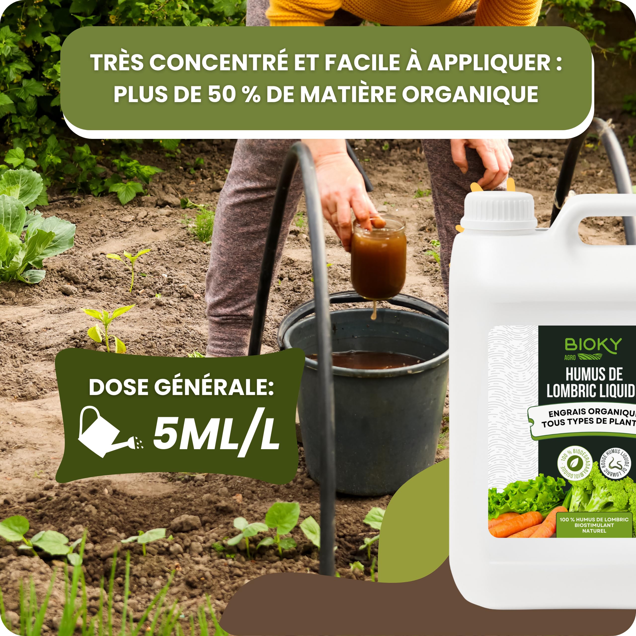 Humus de Lombric Liquide 5 L – Terreau liquide & Substrat Organique – Réparation Naturelle du Sol – Améliore la Qualité – Haute teneur en Microbes et Acides Humides – Cosses plus Productives