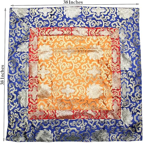 Miniatura 2 de DharmaObjects Camino de mesa de brocado de seda de loto tibetano, cubierta de santuario, mantel de altar, mantel (36 x 36 pulgadas)