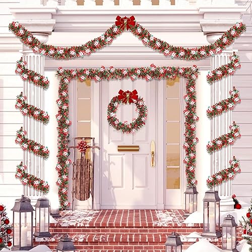 Miniatura 6 de Guirnalda de oropel de Navidad roja y verde de 33 pies con adornos de Papá Noel, guirnalda de Navidad, guirnalda metálica para árbol de Navidad para