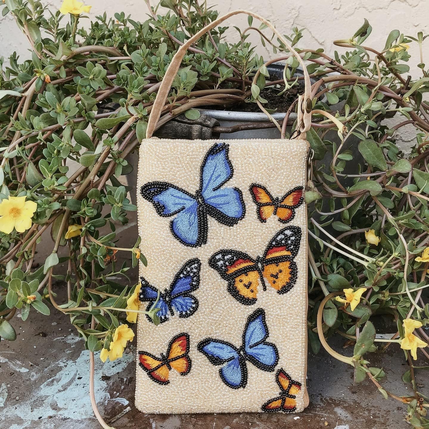 Company Butterflies Cell Phone or Club Bag with a separate, secure side zip pocket for cash and credit cards, 7-inch Height, Multicolor