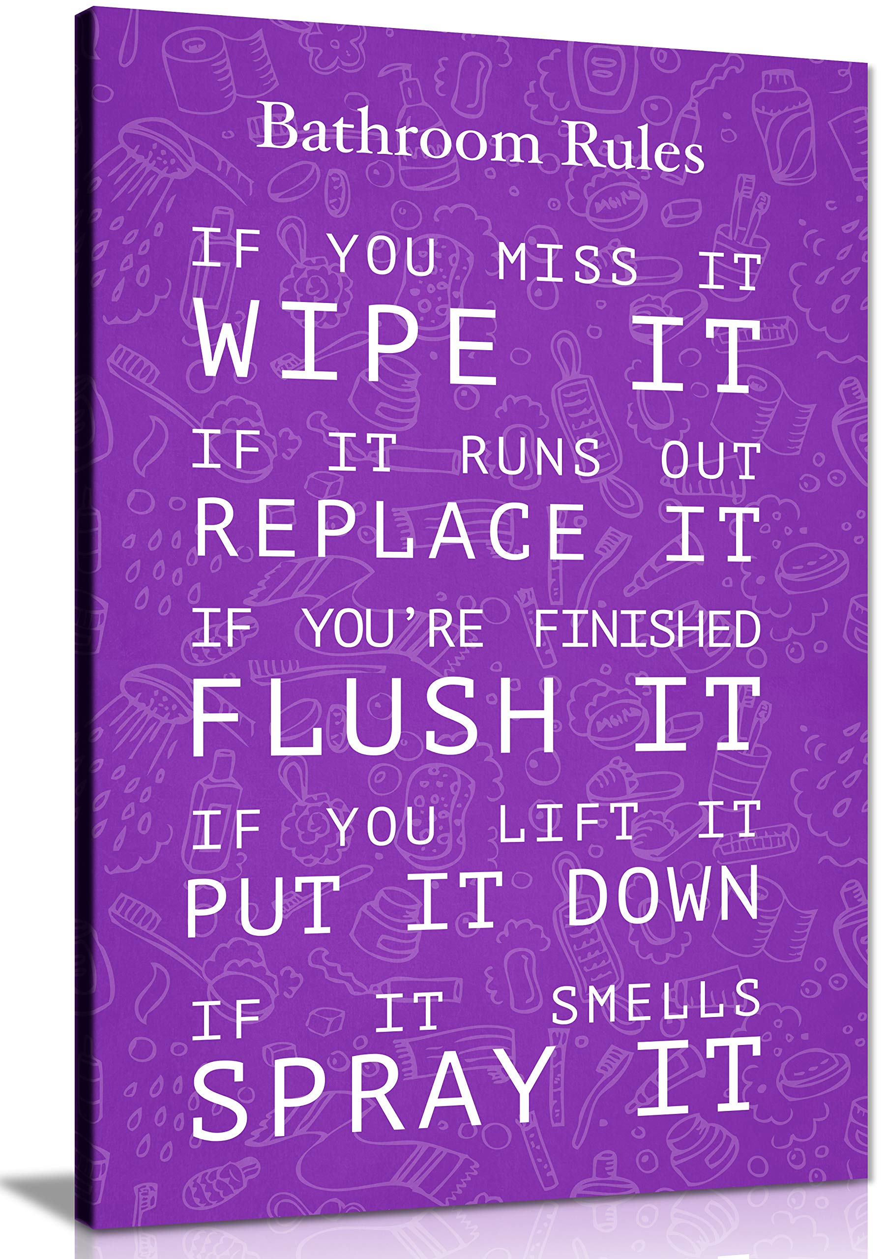 Panther Print Purple Canvas Wall Art For Washroom And Toilets, Beautifully Framed Prints On Canvas, Toilet And Bathroom Rules, Print For Special Occasions, (12X8 Inch)