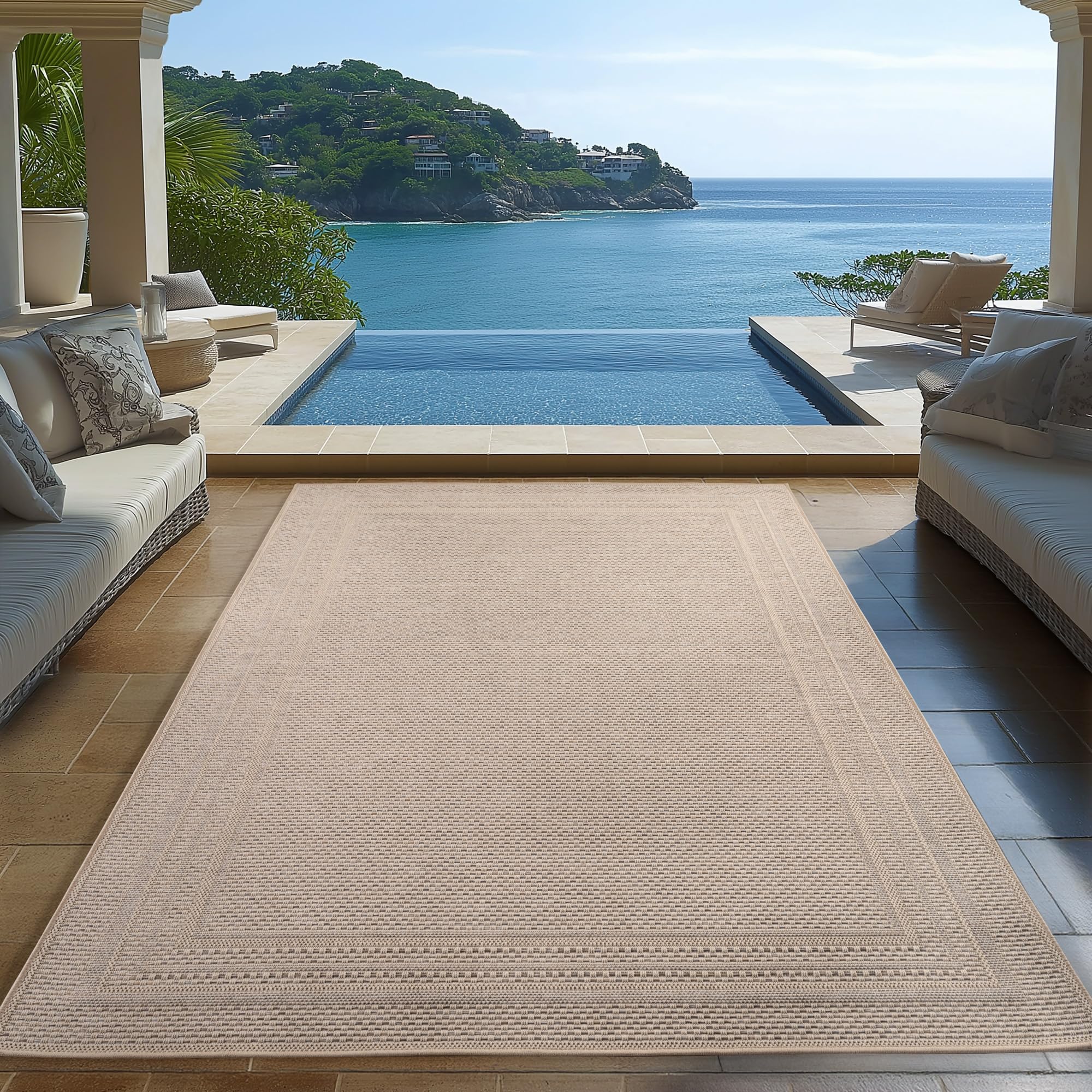 Tapis D'extérieur Beige à Rayures En Polypropylène - AUBRY GASPARD