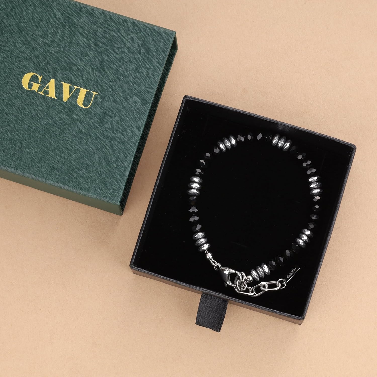 GAVU Men's Onyx Beaded Bracelet, Crystal Hematite Bracelet for Men - Image 6