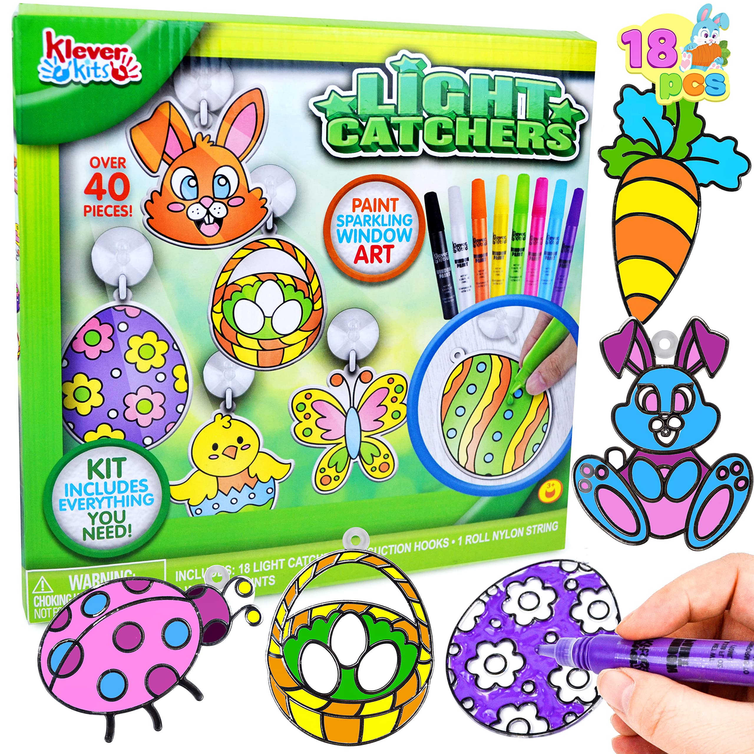 Klever Kits 18 Pcs Easter Suncatchers Crafts Set, Suncatcher Window Art Craft Kit for Kids Art & Home School Activities Party Favor Easter Party Supplies