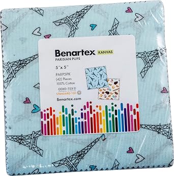 Kanvas Studio Parisian Pups 5X5 Pack 42 5-inch Squares Charm Pack Benartex