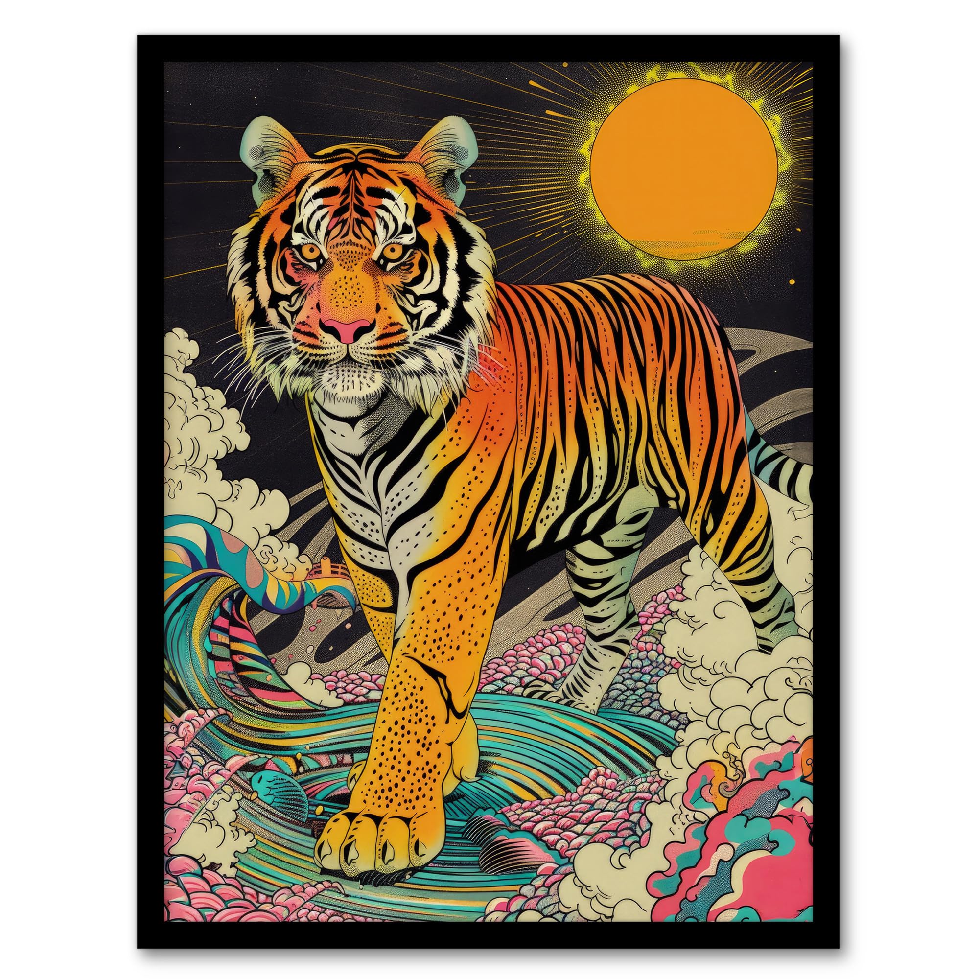 Artery8 Psychedelic Tiger Rainbow Sun Bold Magic Design Poster Wall Art PrintA4 Size from B&Q