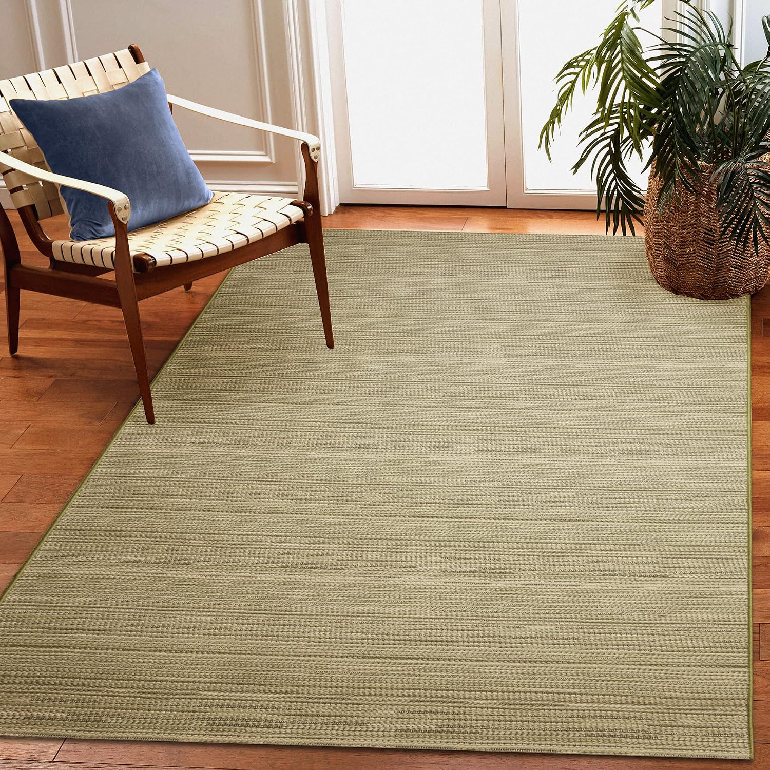 Liora Manne Miranda Indoor/Outdoor Power Loomed Synthetic Blend Low Profile Area Rug - Transitional Stripe Casual Multicolor (Tweed Stripe Green) (9'10" x 12'1")
