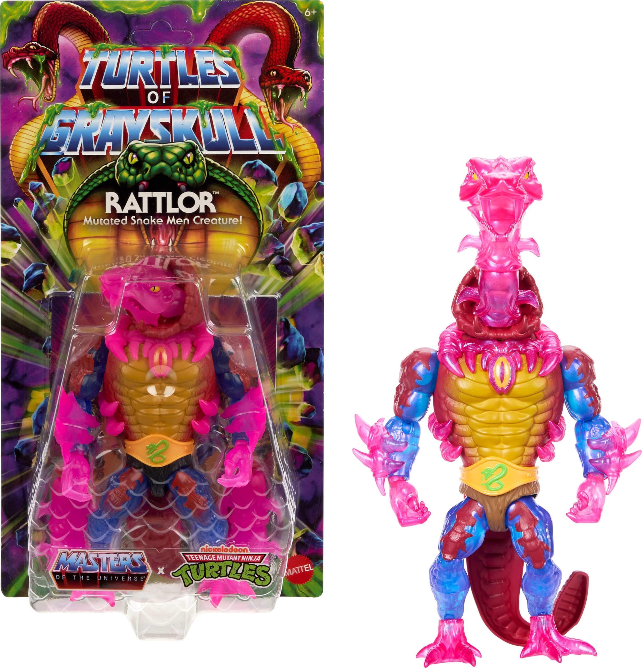 Masters of the Universe Masters of Universe Origins Turtles of Grayskull Rattlor Reptile Wars Posable Action Figure, Teenage Mutant Ninja & Motu Crossover Villain Toy