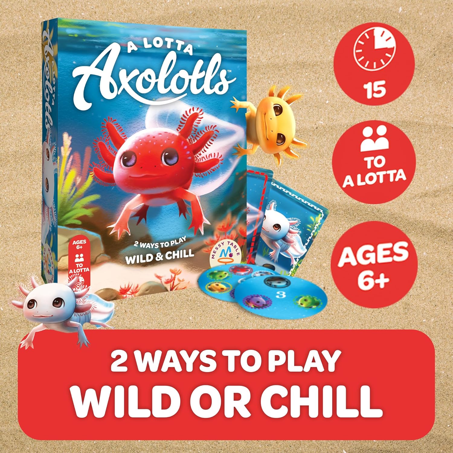 Messy Table Games A Lotta Axolotls - Lighthearted Card Game - Great for Game Night - Perfect for Kids and Adults - Ages 6 and up