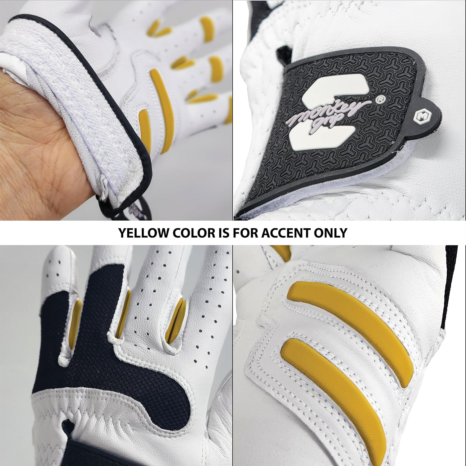 MONKEY GRIP Golf Glove Bearing Capacity Non Slip No Slice pad Premium Leather Power Pad Left Hand, MAN-Small, White - Image 5