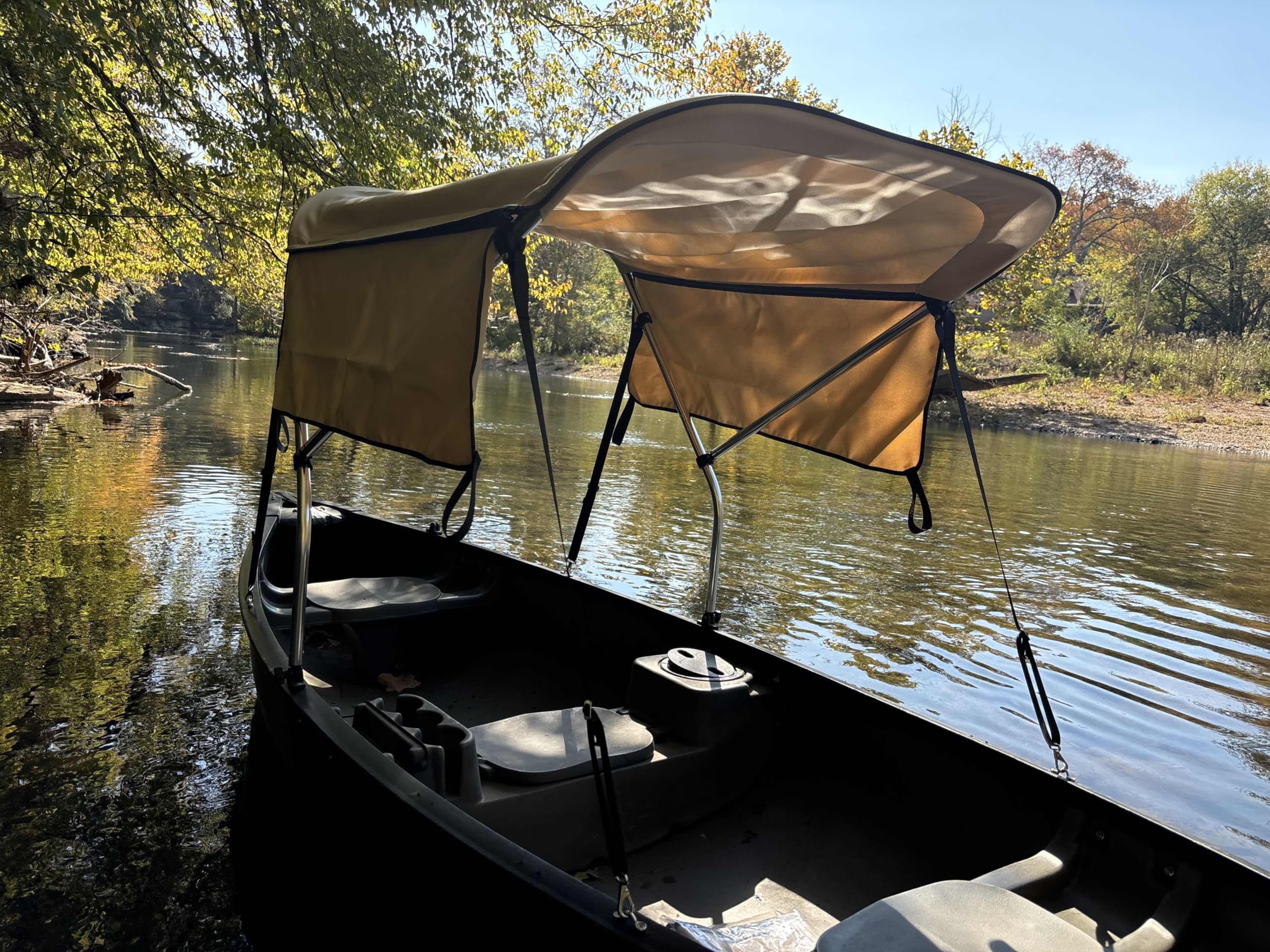 Cypress Rowe Outfitters Beige Canoe/Kayak Sun Shade/Canopy Bimini Top - Perfect Umbrella For Kayaking, Canoeing, Fishing Awning To Block UV & Heat Rays And Rain Protection