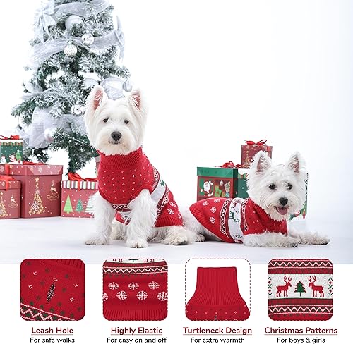 Miniatura 2 de PUMYPOREITY Suéter de Navidad para perro con agujero para correa, suéteres cálidos de punto trenzado para perro, suéter elástico para mascotas para