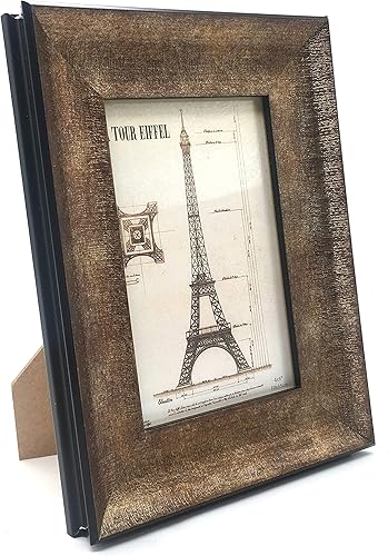 Miniatura 3 de allgala Paquete de 3 marcos de fotos de escritorio de imitación de madera con cara de cristal, 5 x 7 pulgadas, estilo latón oscuro - HD61065