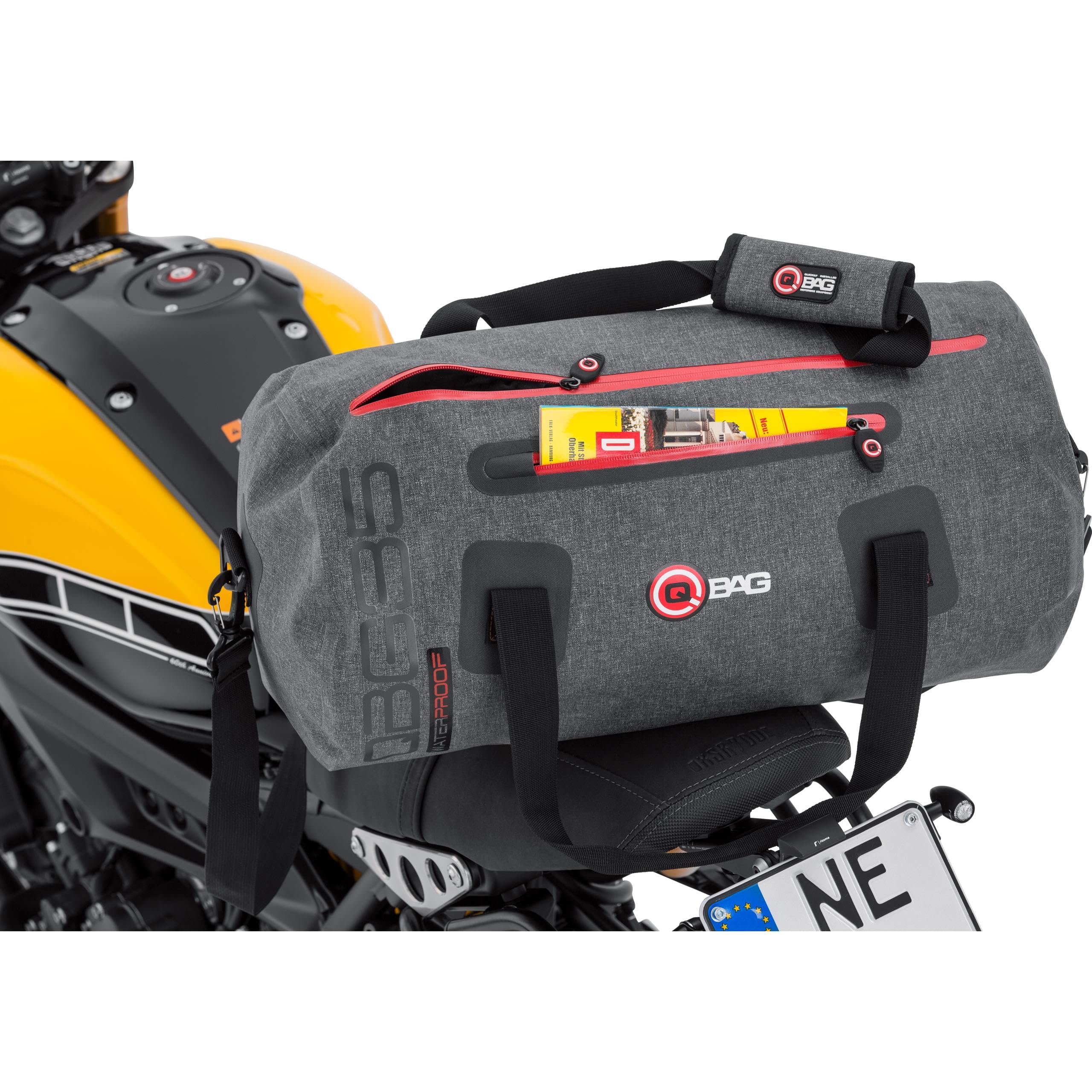 QBAG Hecktasche Motorrad Motorradtasche Hecktasche/Gepäckrolle wasserdicht 10, Netzinnentasche, inklusive anklickbaren Schultergurt, widerstandsfähig, reißfest, Grau, 35 Liter