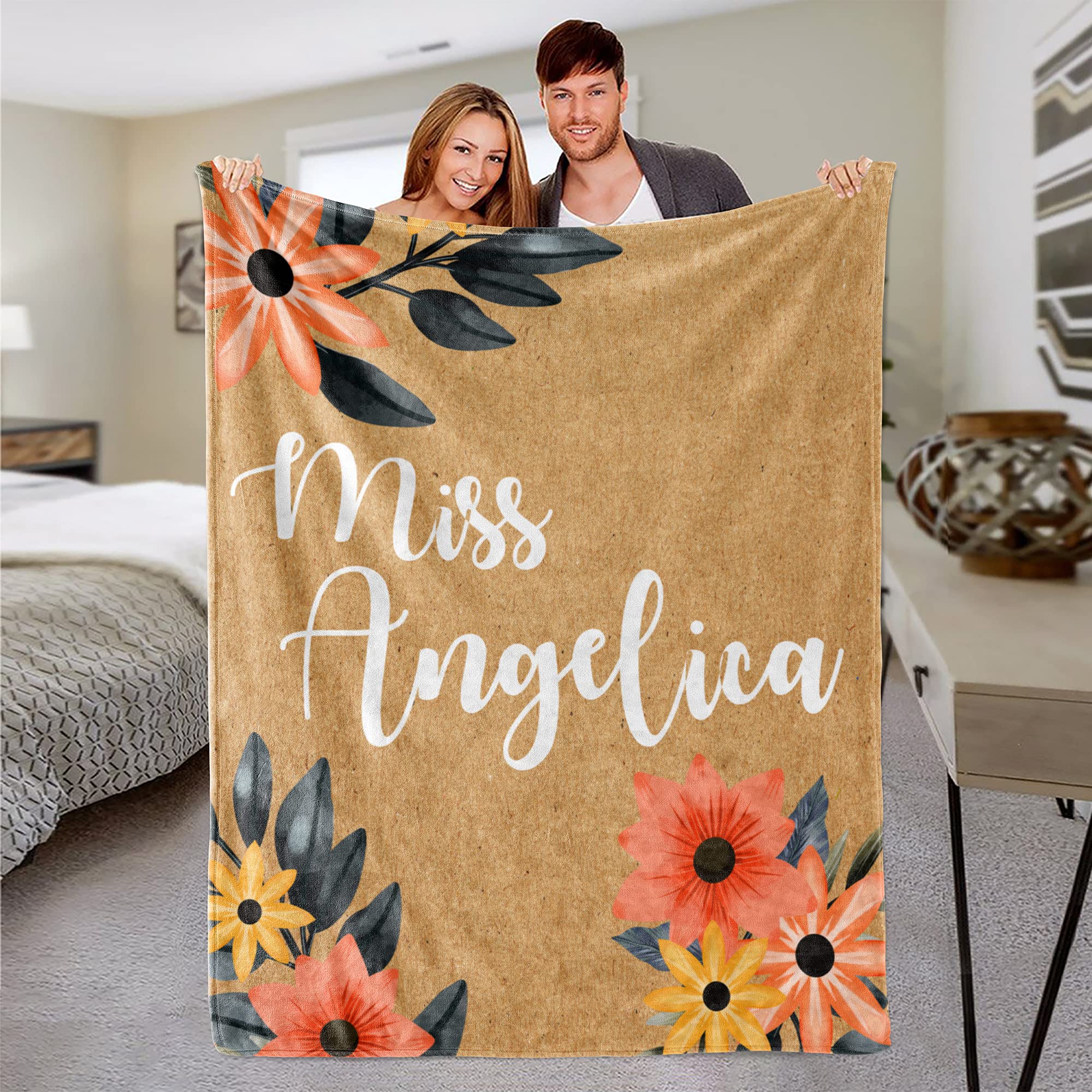 Manta con nombre personalizado, manta floral personalizada, manta de flores con nombre, manta personalizada para regalo, regalo de cumpleaños, manta con nombre, regalo para ella, manta floral de forro
