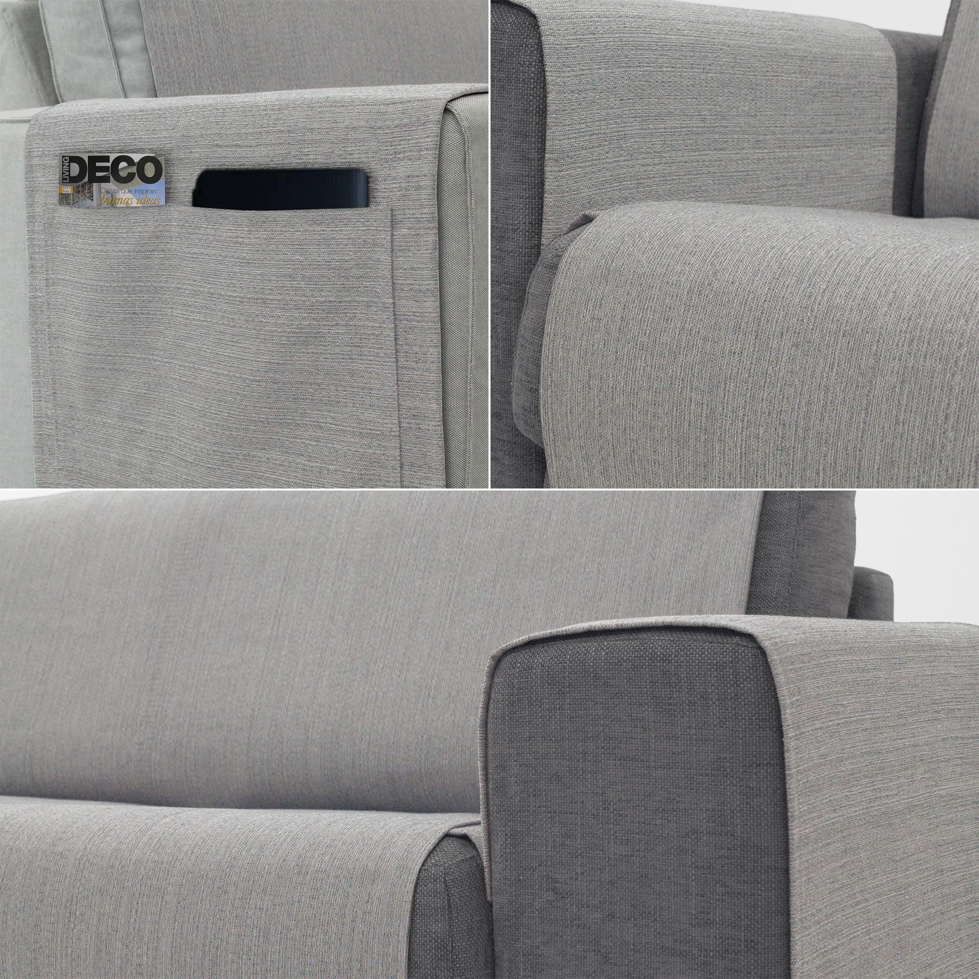 FAVERTI® Cubre Chaise Longue Brazo Derecho 240 (Visto de Frente) | Modelo DAIMUS | Súper Fresco y Resistente para Mascotas, Hecho en españa con Material Reciclado | Protector Chaise Gris Claro
