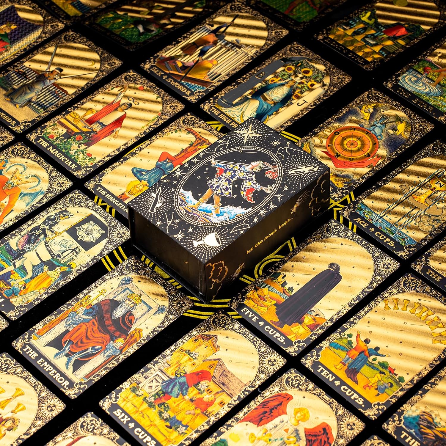 OceanWings Classic Tarot Cards Deck Set with Guidebook,Gold Foil Waterproof Tarot Cards Fortune Telling Toy with Crystal-Pendulum-for Beginners&Expert Readers