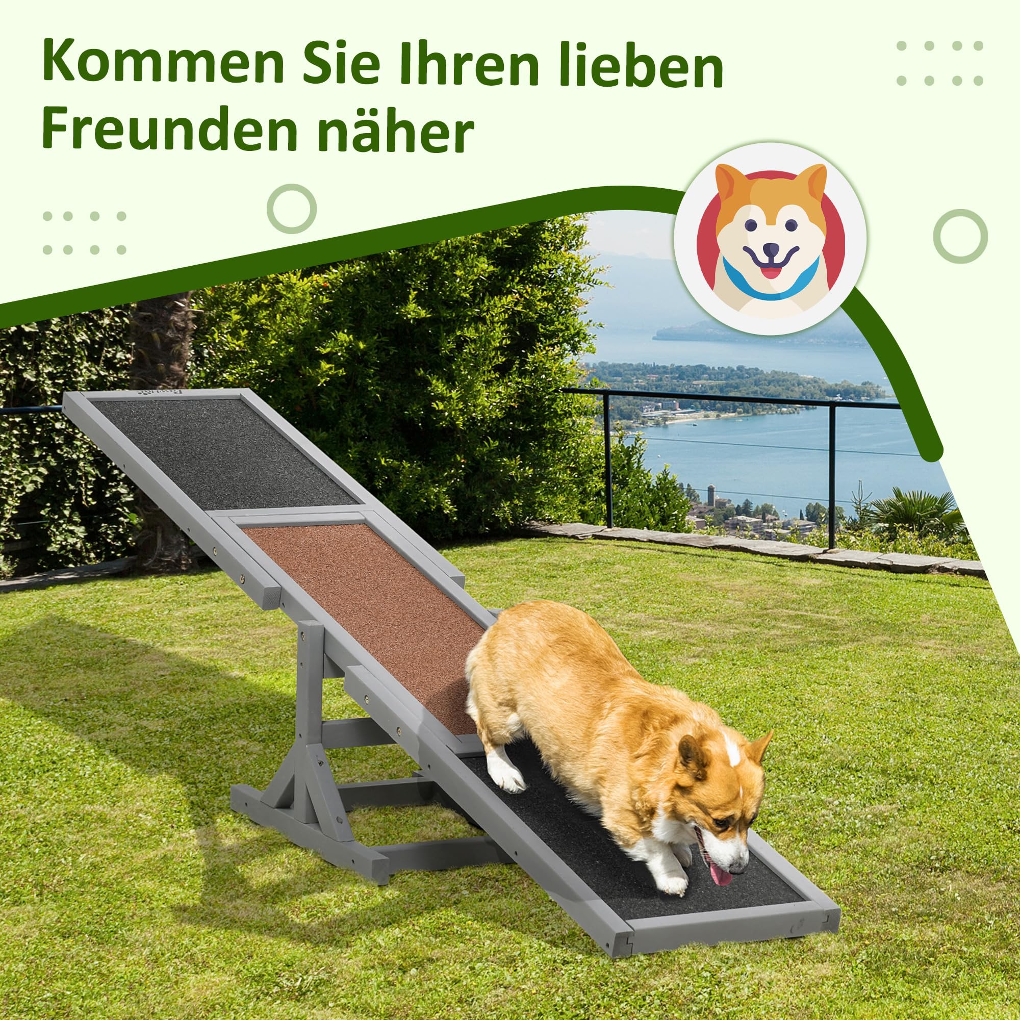 PawHut Hundewippe, Hunde Agility Wippe aus Holz, rutschfest Hunde Agilitäts Rampe für Hunde unter 30 kg, wetterfest Hundetraining Outdoor Hundesport für Balance, 180 x 30 x 30 cm Grau