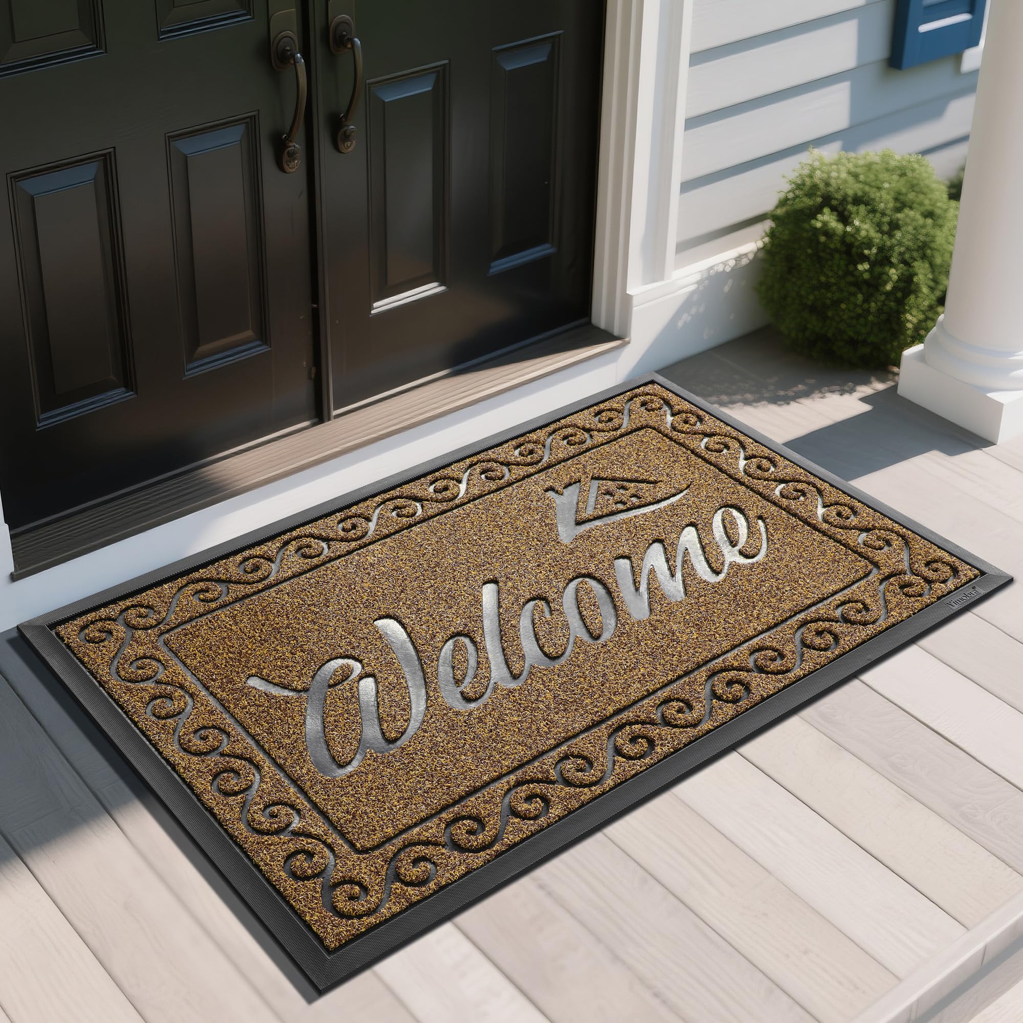 Yimobra Welcome Front Door Mat, Heavy Duty Easy Clean Doormat Indoor Outdoor, Waterproof Quick Dry Floor Mat for Home, Garage, Hign Traffic Areas, Non Slip, Low Profile, 47X32 Inches, Beige Brown